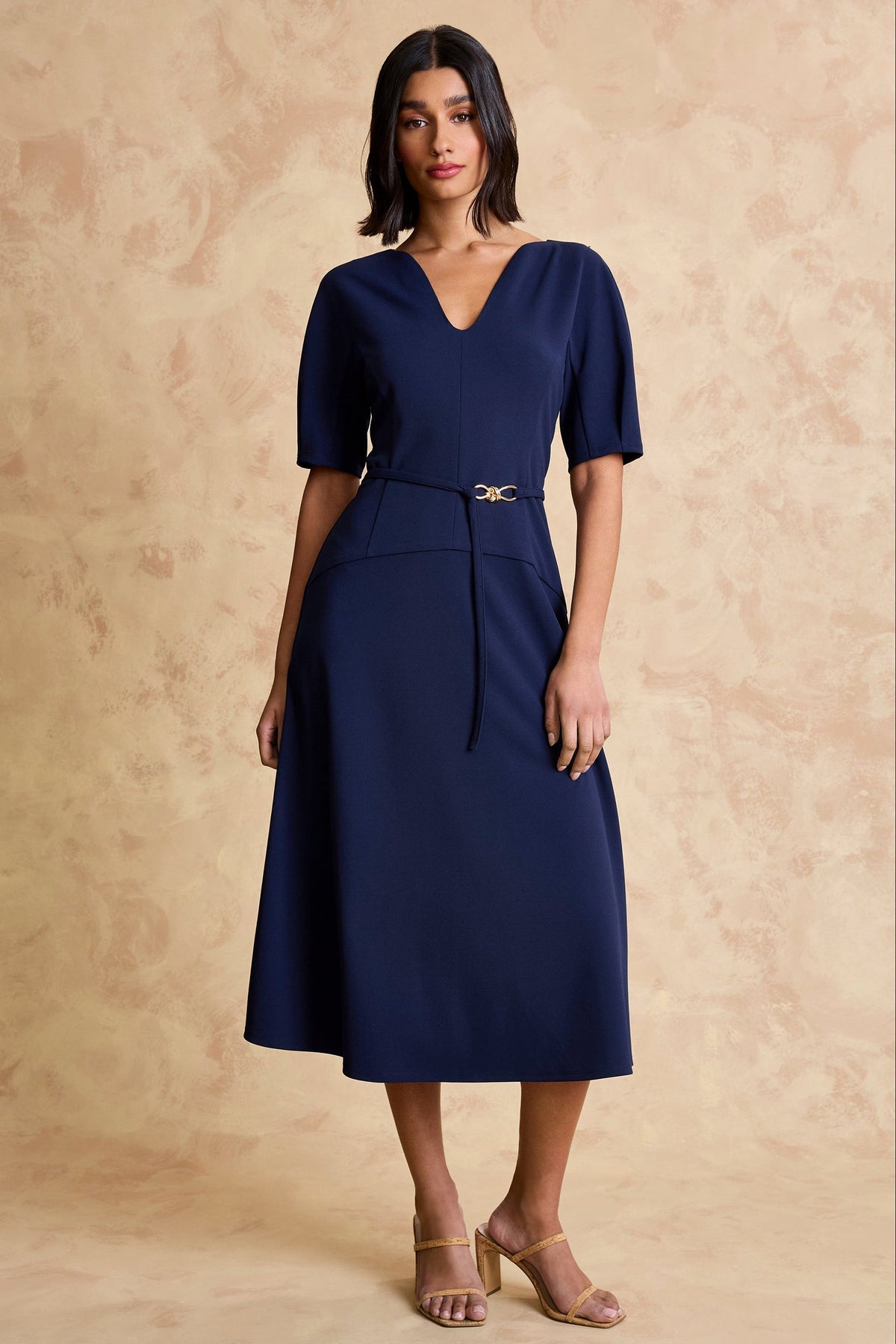 Nathalia Belted V-Neck Midi Dress - FINAL SALE