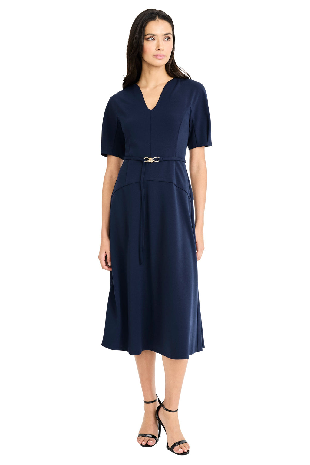 Nathalia Belted V-Neck Midi Dress - FINAL SALE