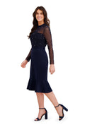 Laurenda Beaded Pearl Illusion Mesh Midi