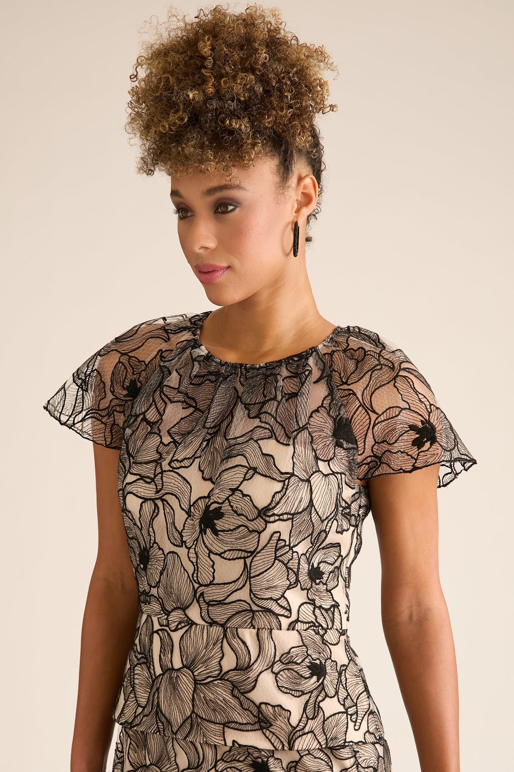 Madonna Cap Sleeve Embroidered Blouse