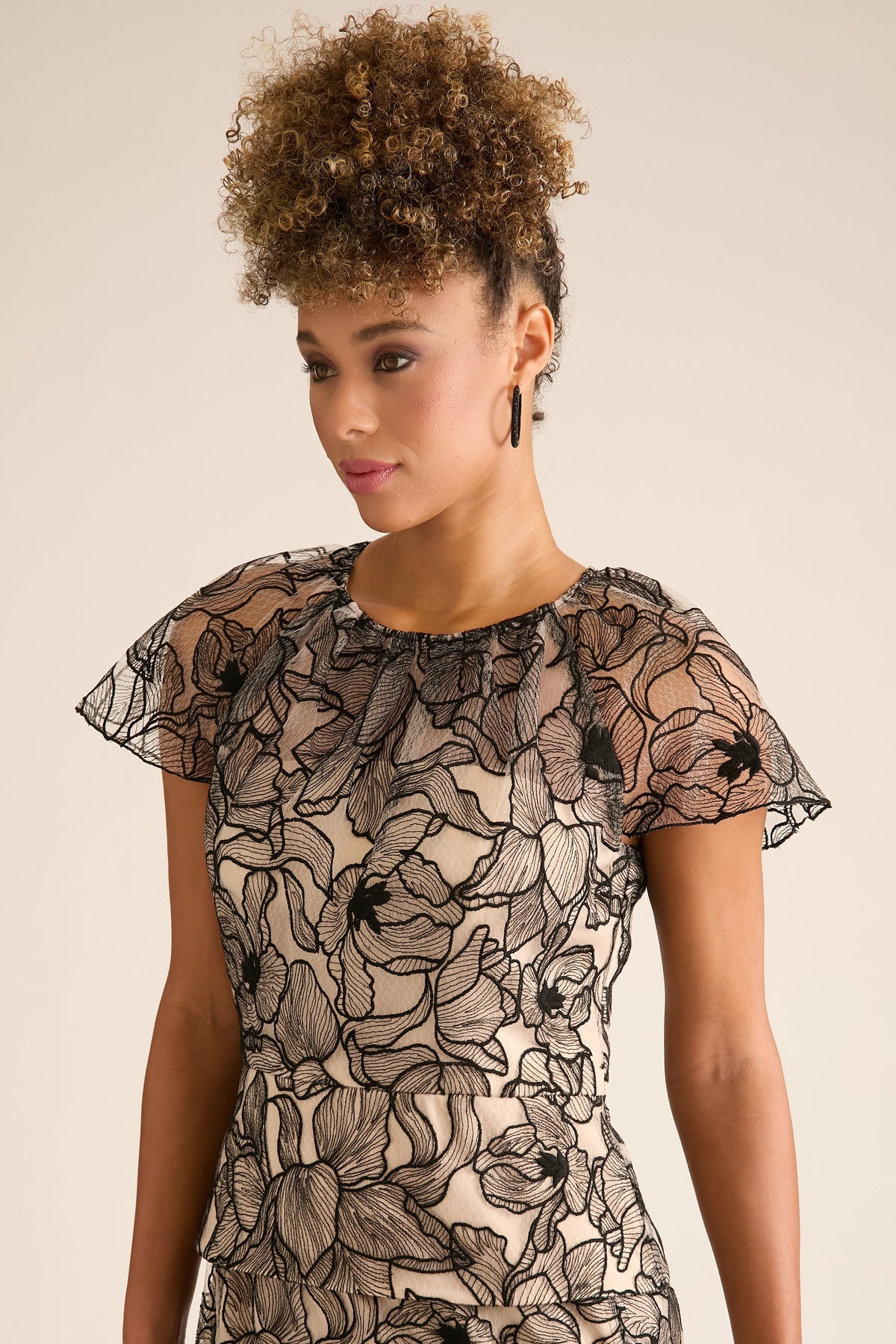 Madonna Cap Sleeve Embroidered Blouse