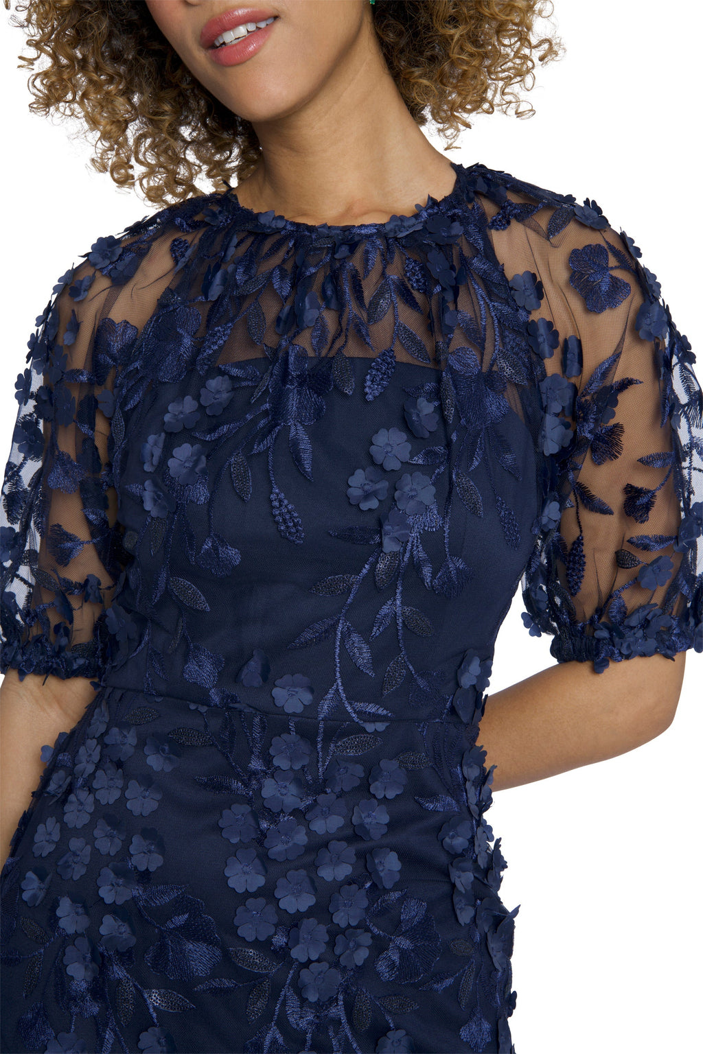 Marigold Dress Textured 3D Embroidered Tea Length