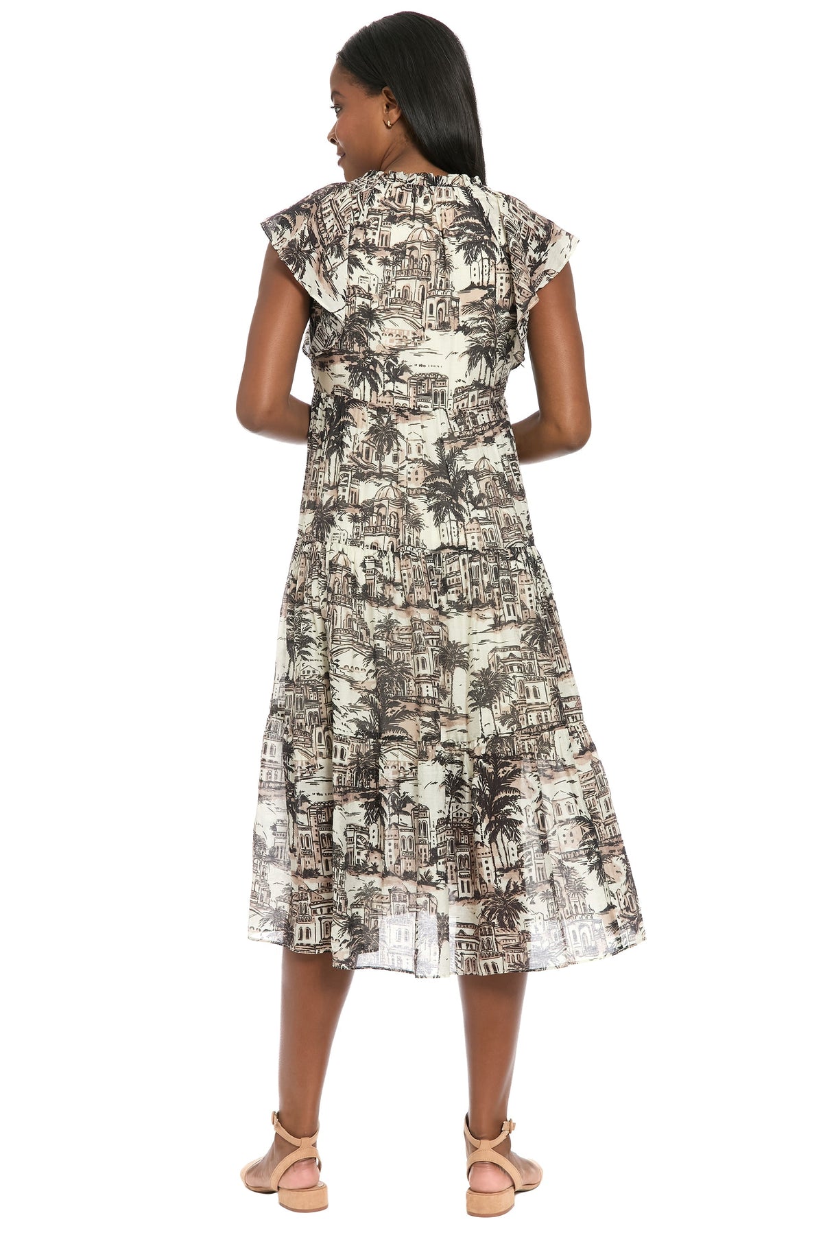 Trini Flutter Sleeve Tiered Midi