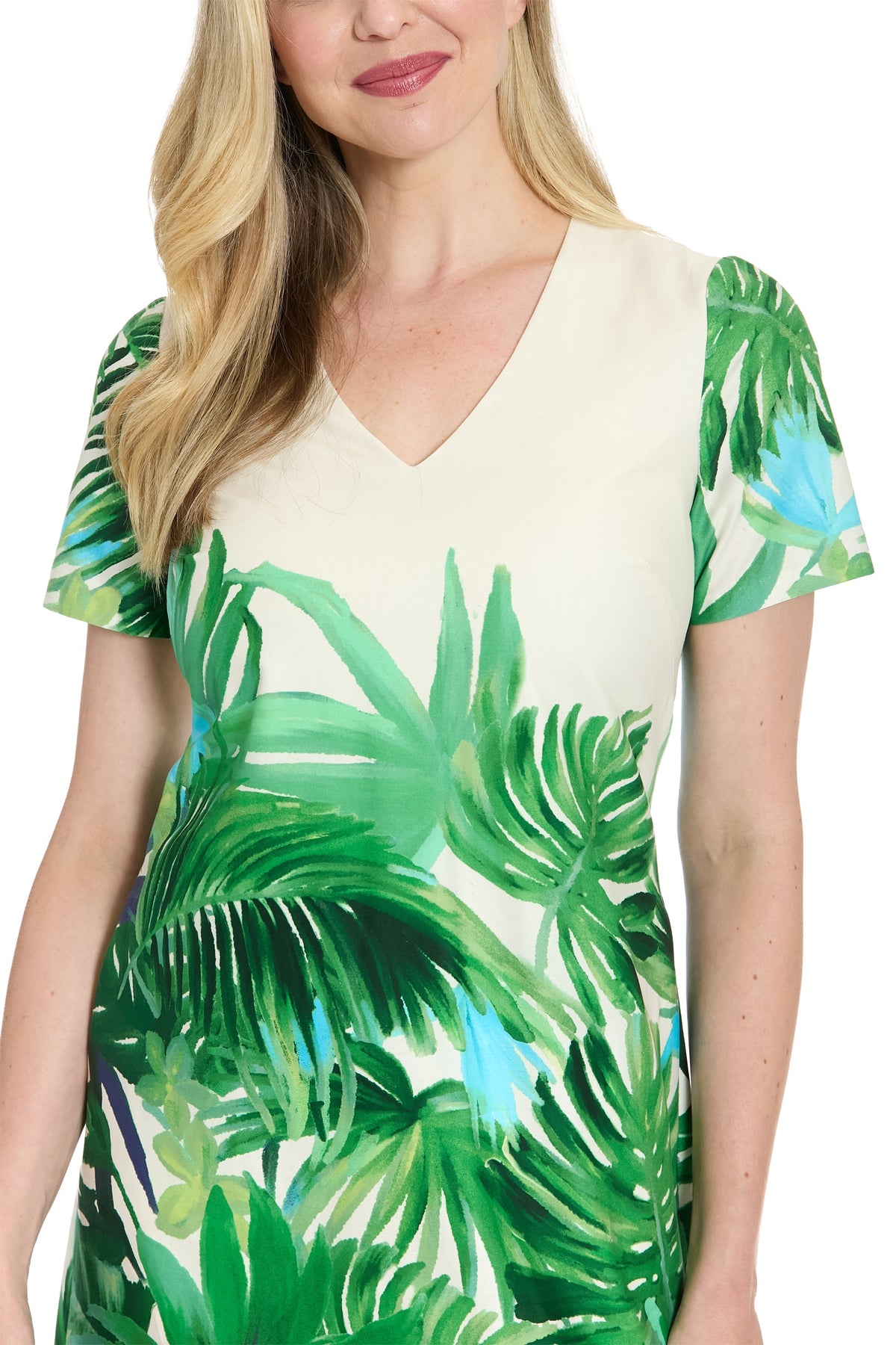 Leilani V-neck Short Sleeve Shift in Tropical Palms