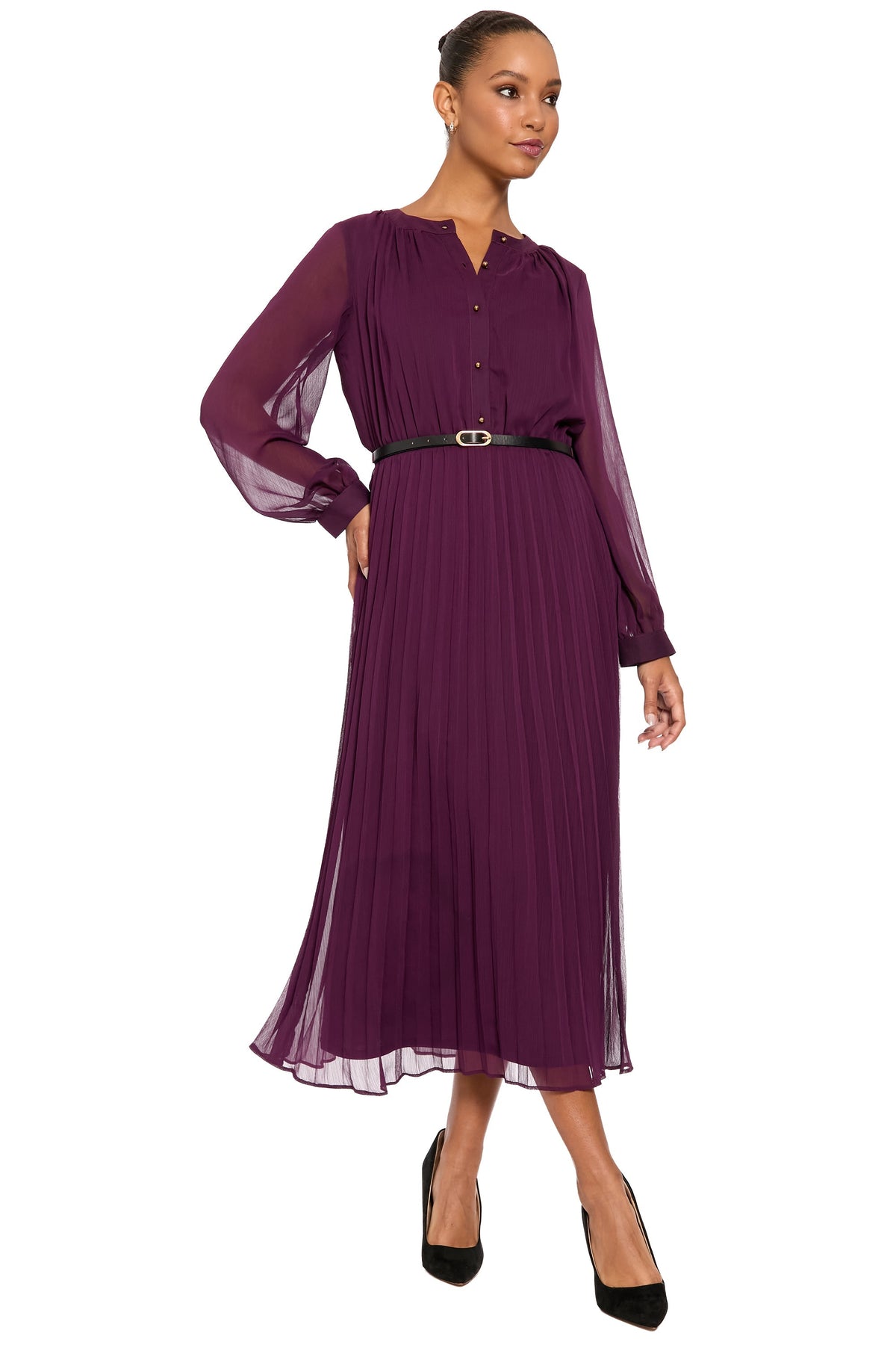 Tamsen Chiffon Pleated Shirtdress in Solid