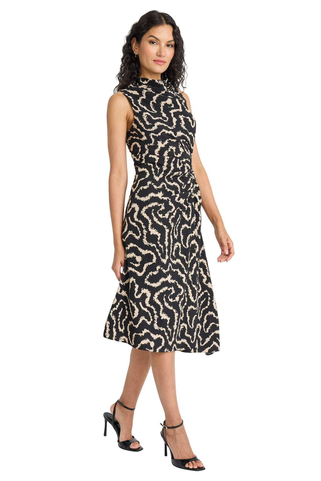 Rosy Draped Asymmetrical Dress in Coral Maze - FINAL SALE