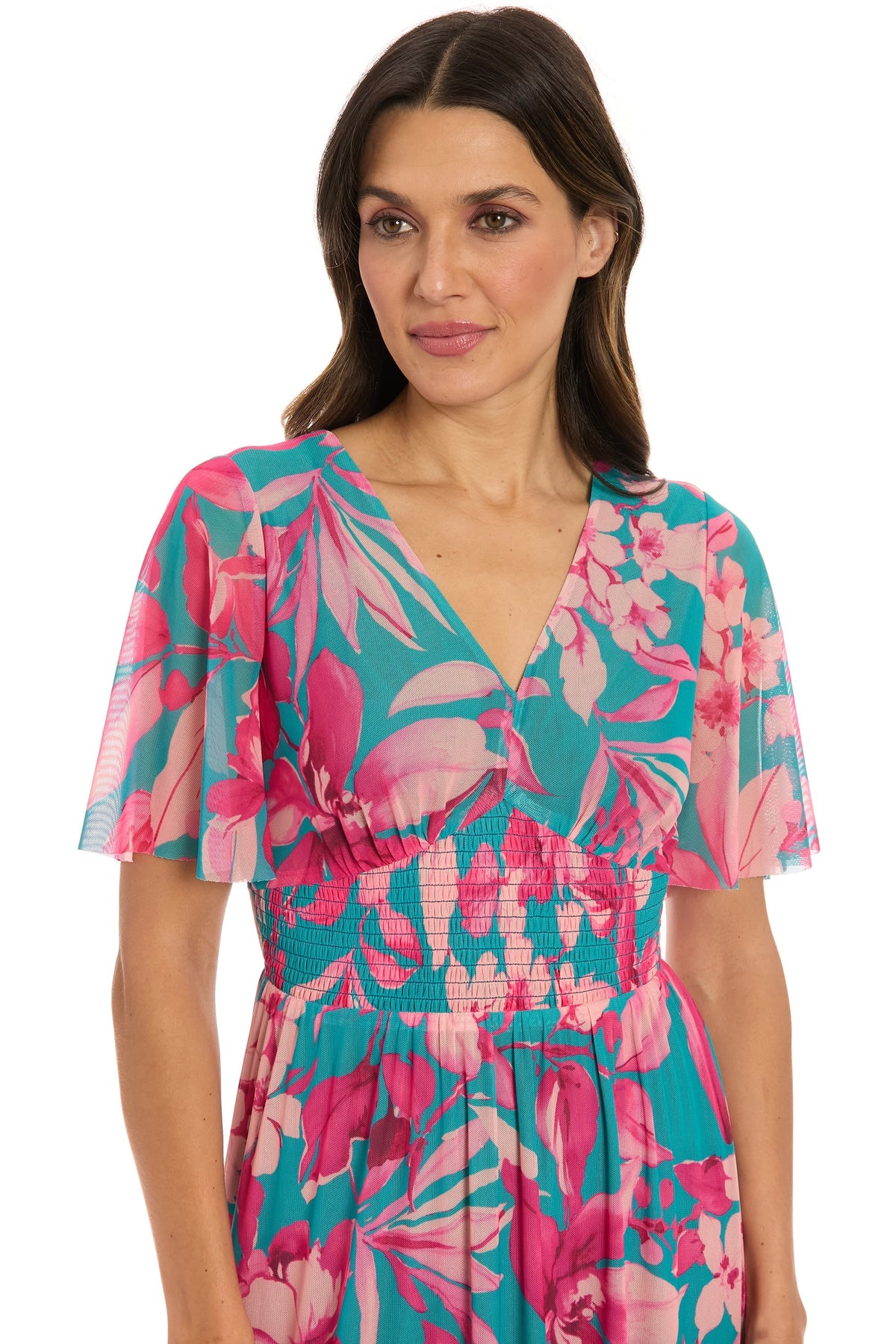 Leila Smocked Waist Mesh Maxi in Nature's Harmony