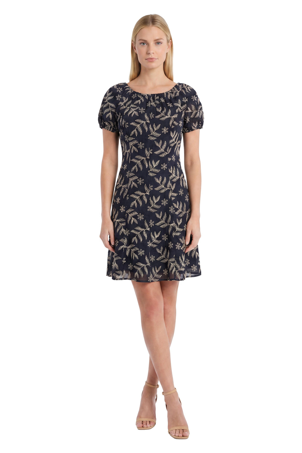Mariel Puff Sleeve Dress in Embroidered Cotton