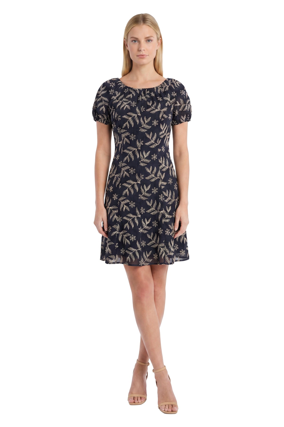 Mariel Puff Sleeve Dress in Embroidered Cotton