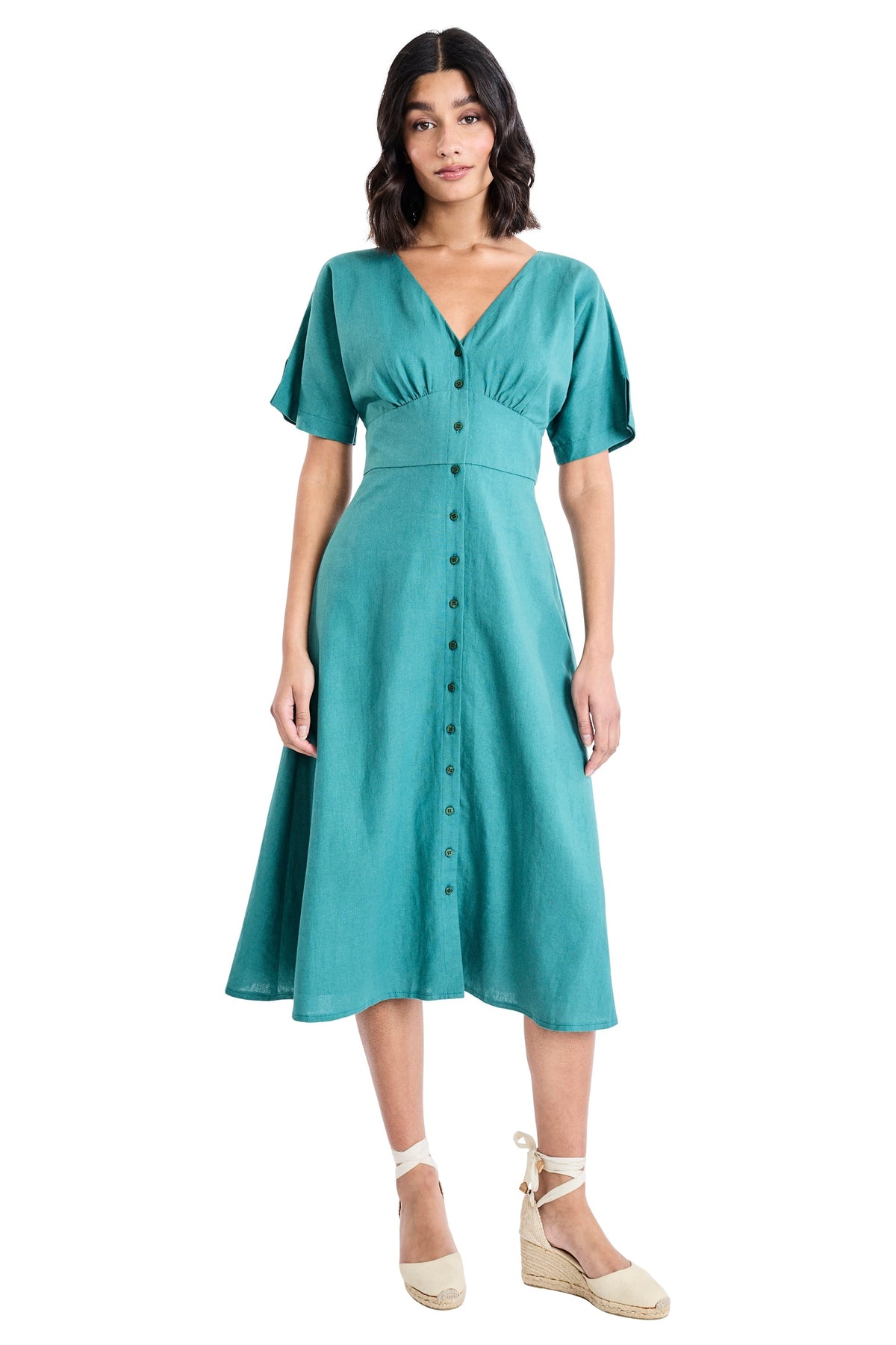 Lilith Button Front Flutter Sleeve Dress - FINAL SALE