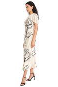 Meghann Graphic Floral Fluted Sleeve Midi Dress