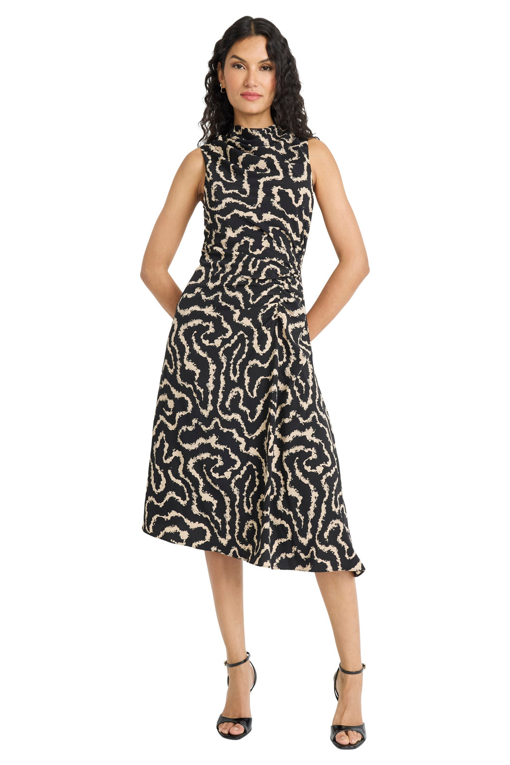 Rosy Draped Asymmetrical Dress in Coral Maze - FINAL SALE