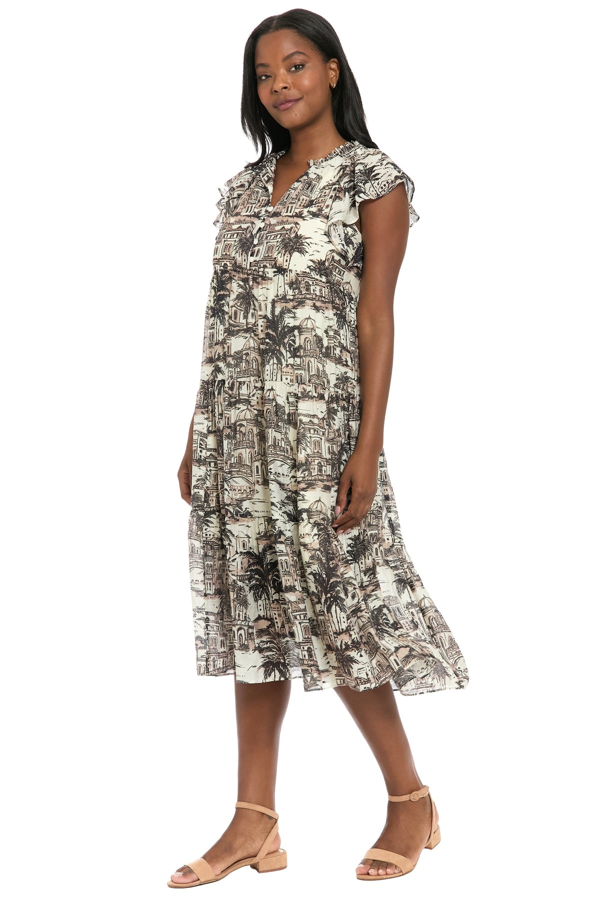 Trini Flutter Sleeve Tiered Midi