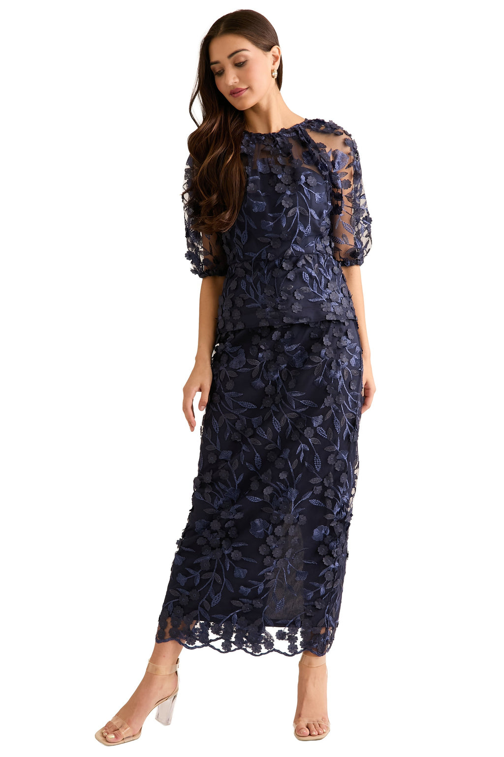 Marigold Skirt in 3D Petal Embroidery