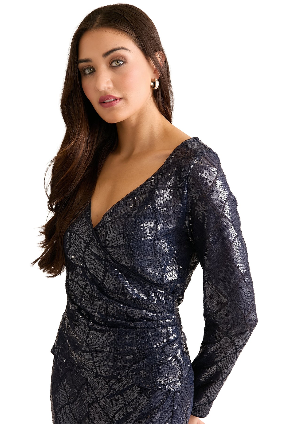 Rosaline Long Sleeve Diamond Sequin Blouse Top