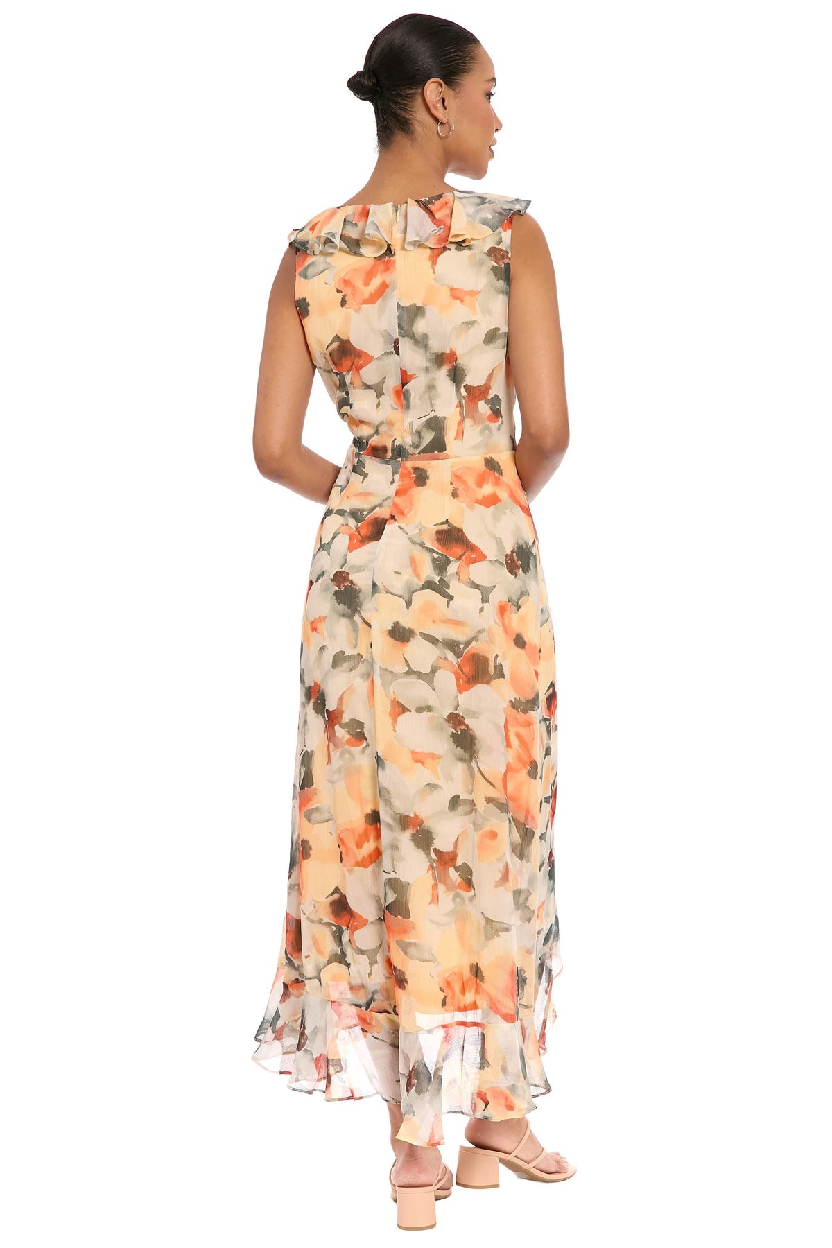 Rosie Side Tie Ruffle Dress in Blurred Poppy