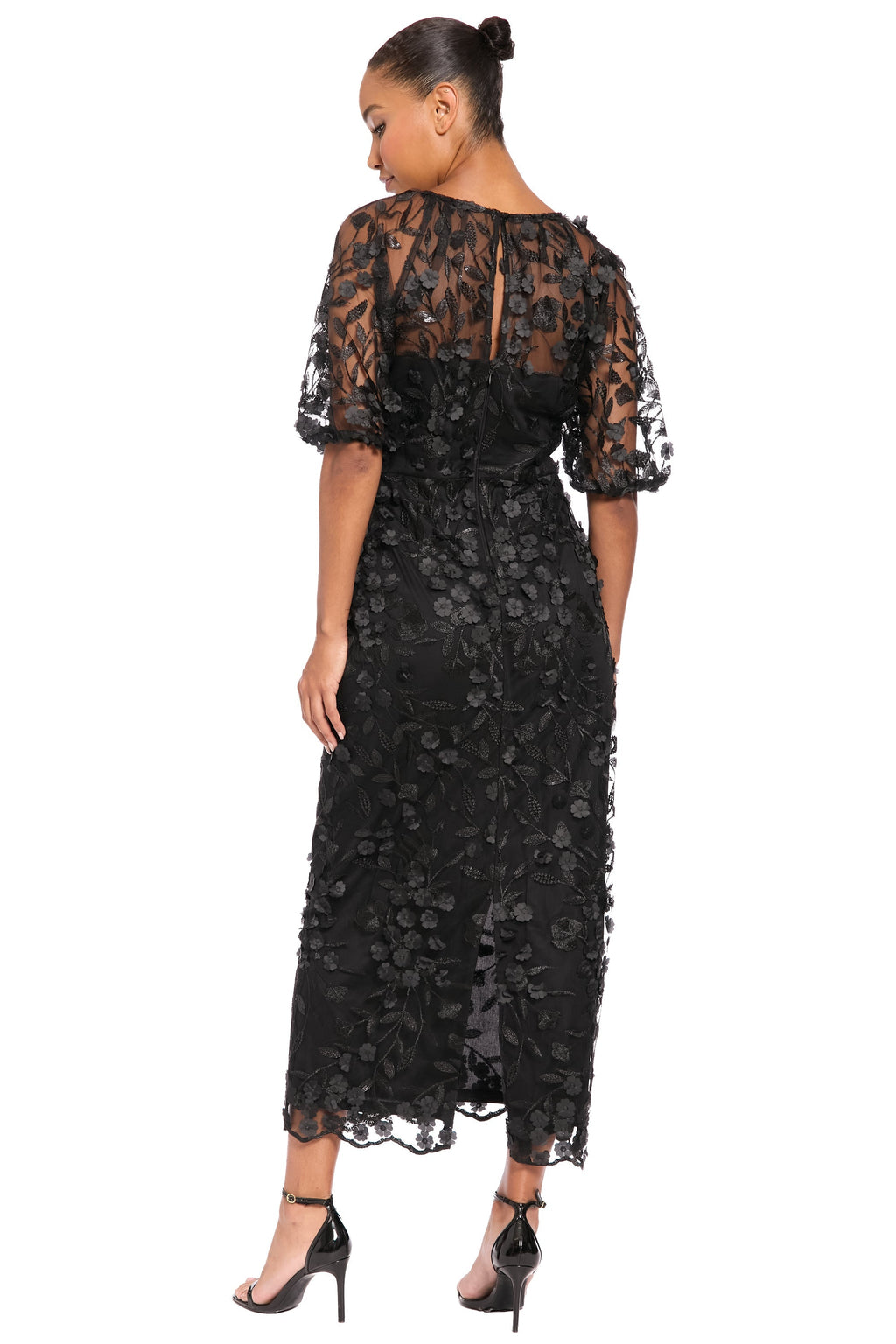 Marigold Dress Textured 3D Embroidered Tea Length