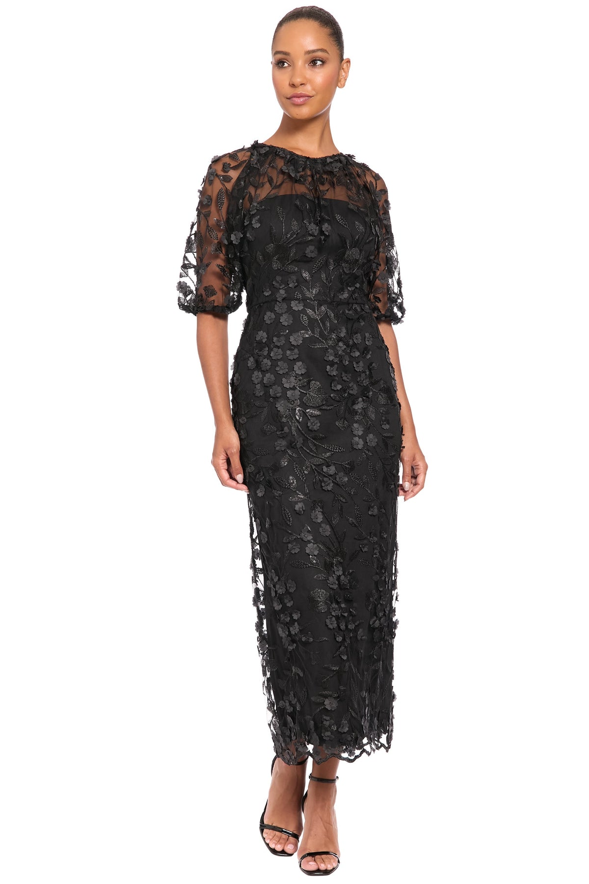 Marigold Dress Textured 3D Embroidered Tea Length