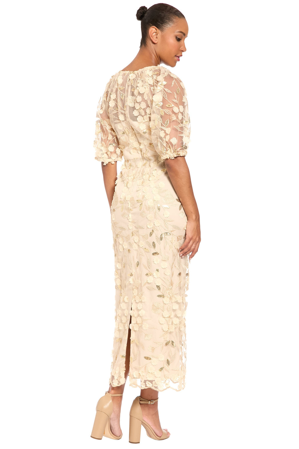 Marigold Dress Textured 3D Embroidered Tea Length
