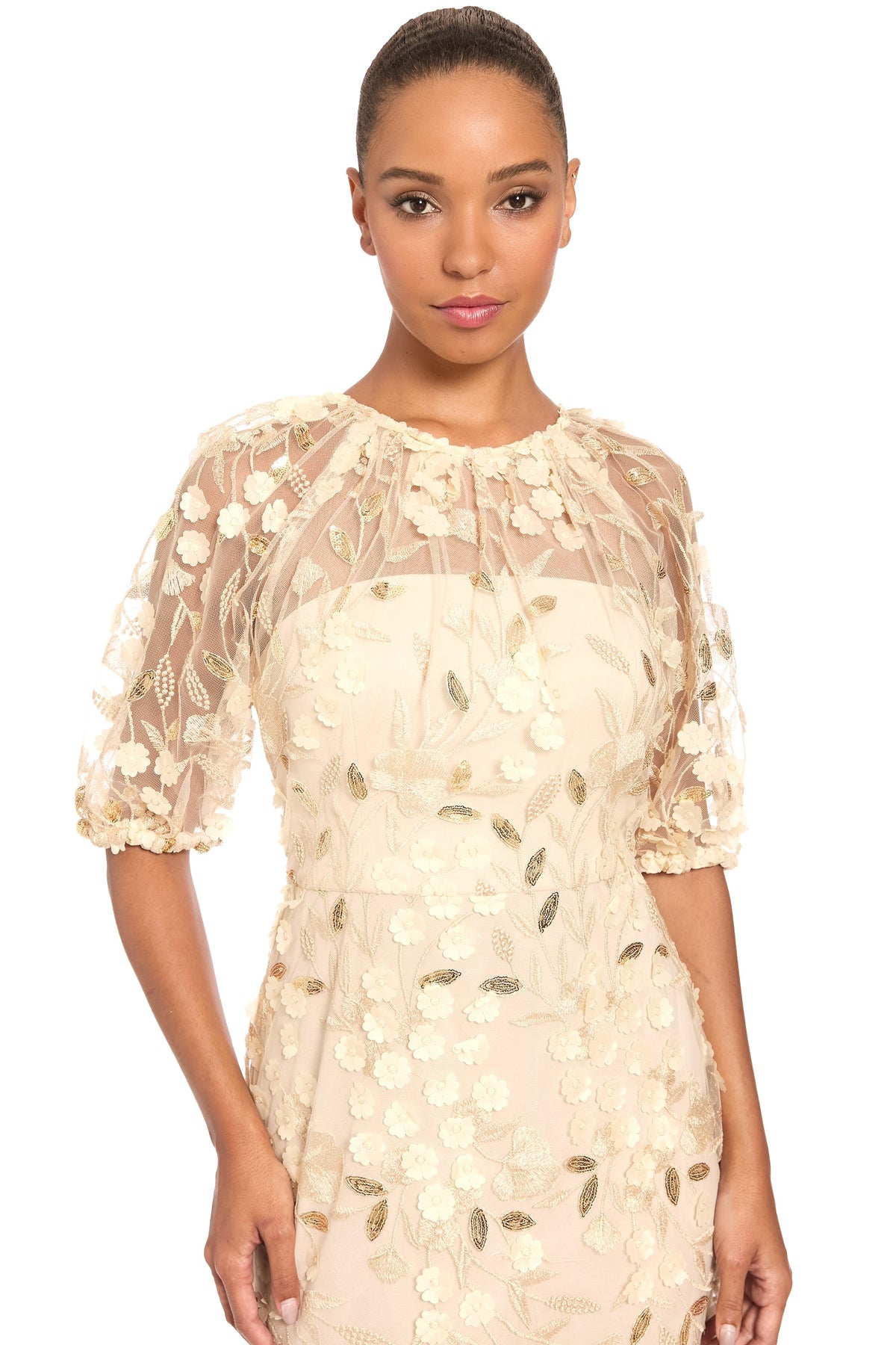 Marigold Dress Textured 3D Embroidered Tea Length