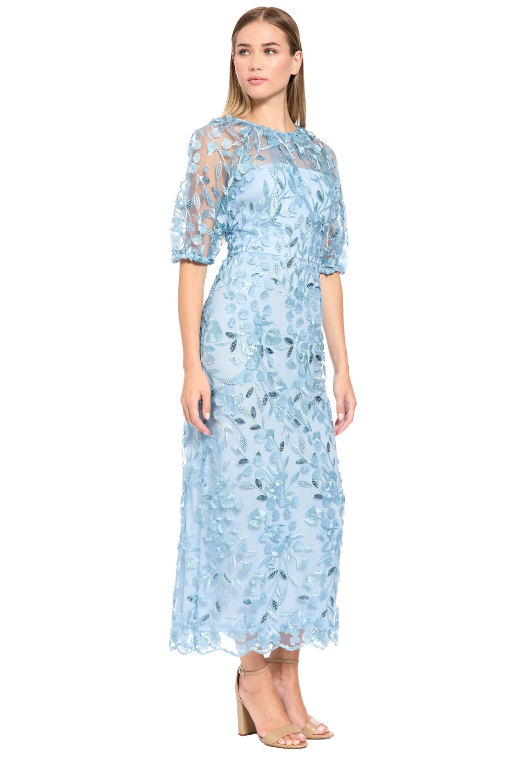 Marigold Dress Textured 3D Embroidered Tea Length