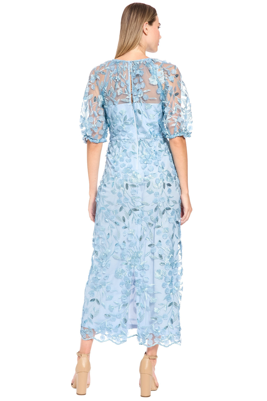 Marigold Dress Textured 3D Embroidered Tea Length