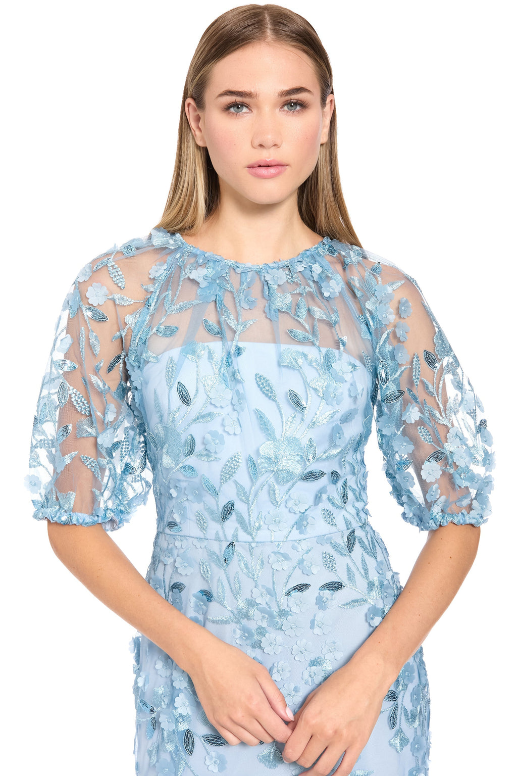 Marigold Dress Textured 3D Embroidered Tea Length