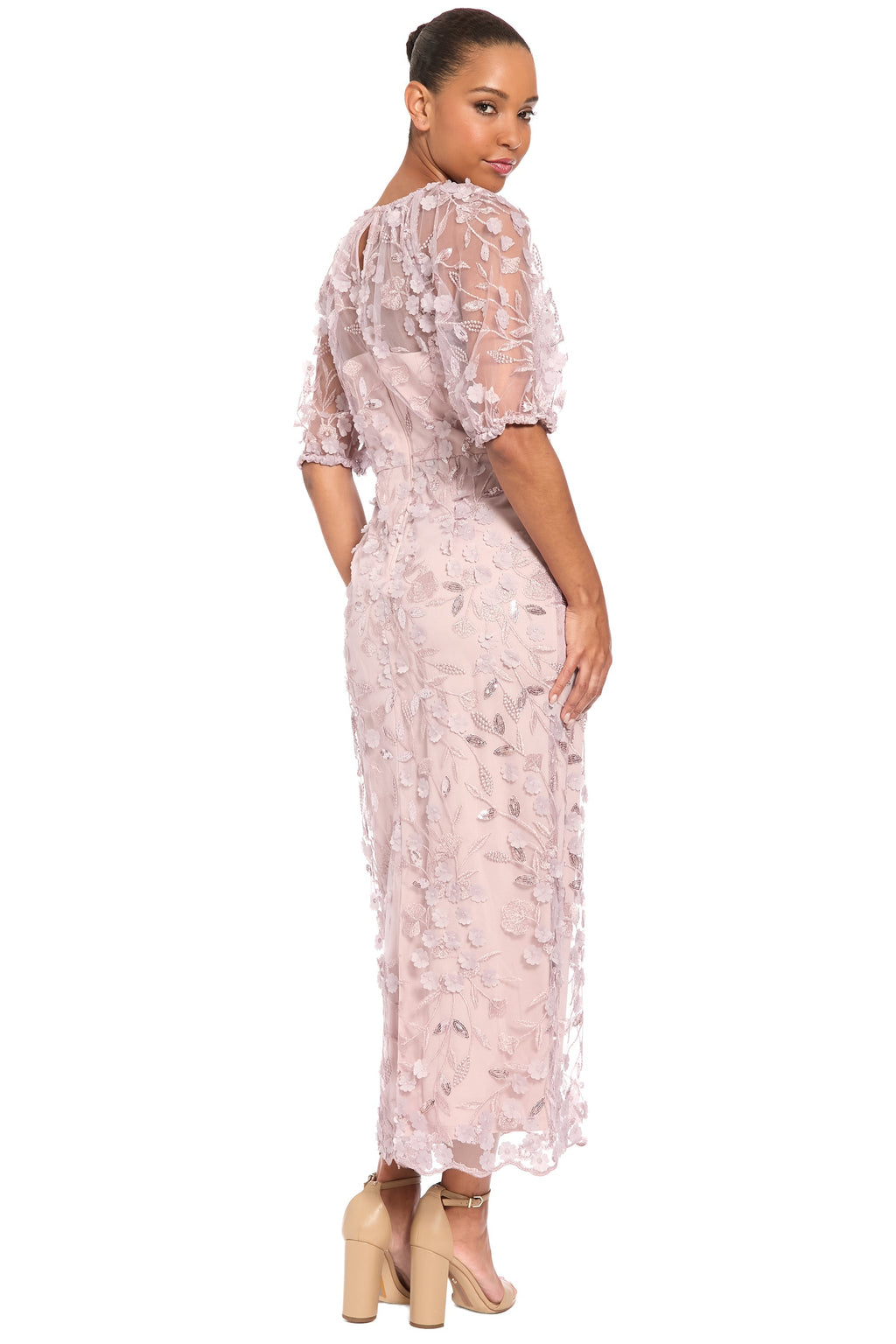 Marigold Dress Textured 3D Embroidered Tea Length
