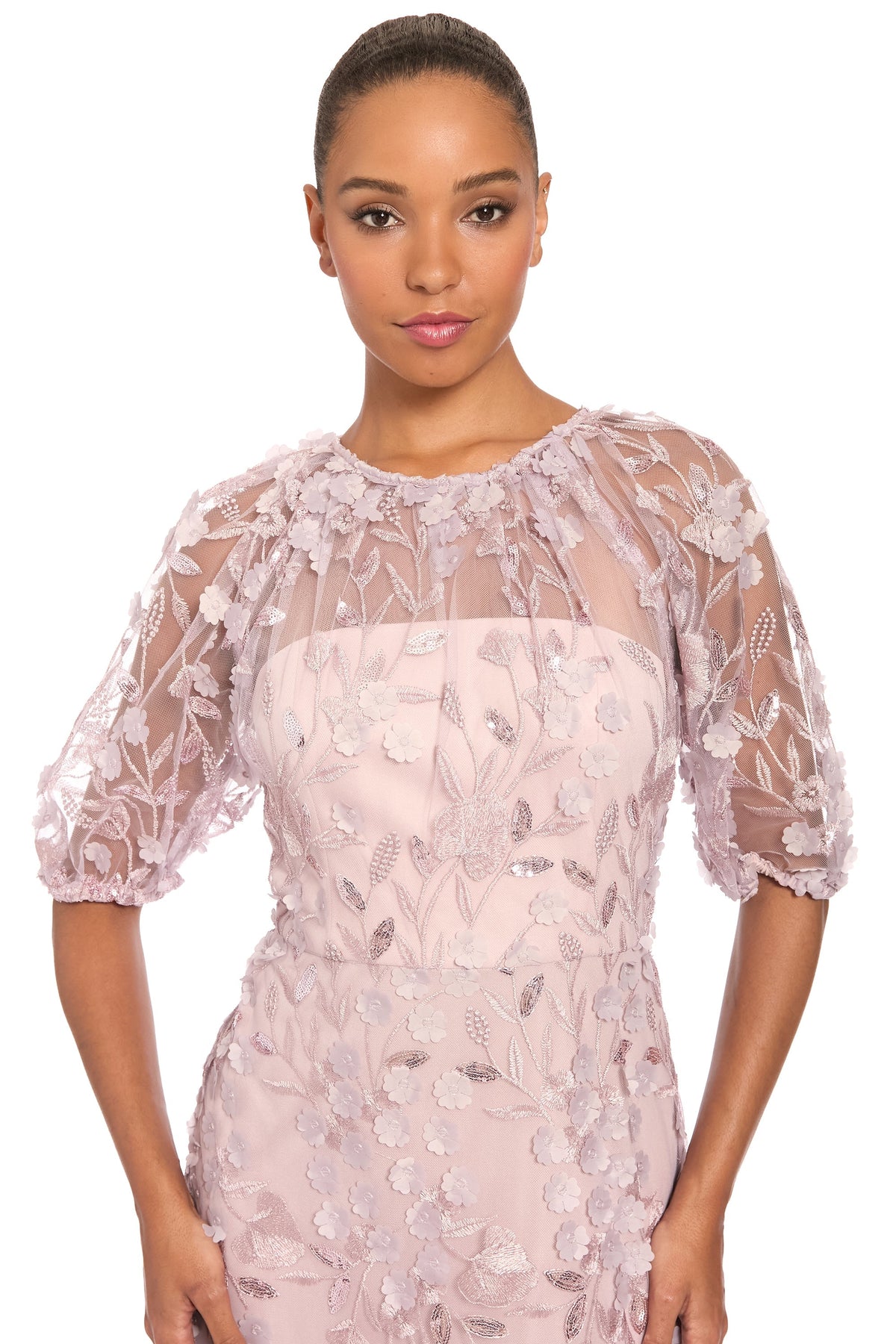 Marigold Dress Textured 3D Embroidered Tea Length