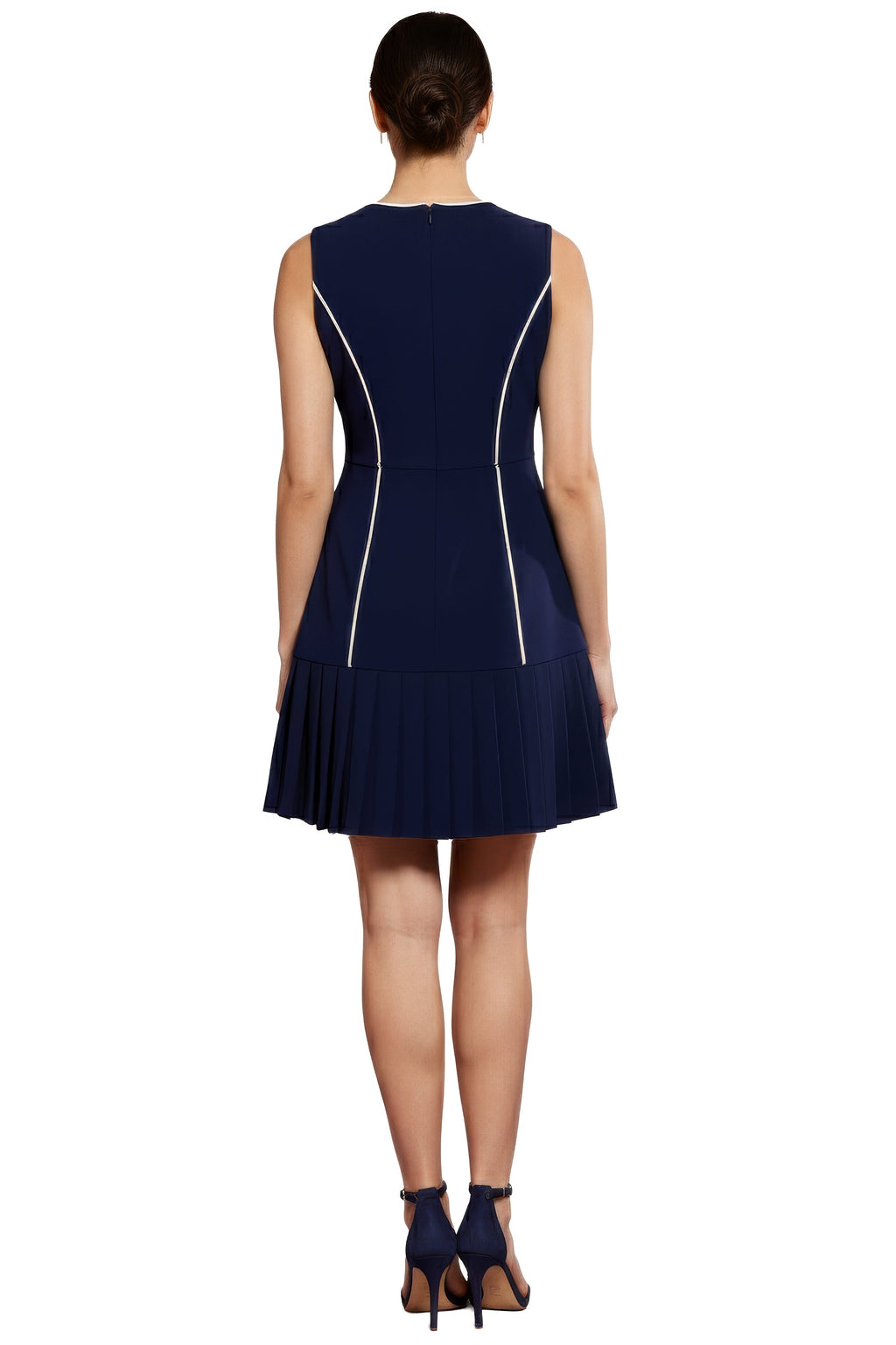 Nani Contrast Piped Pleated Dress in Navy - FINAL SALE
