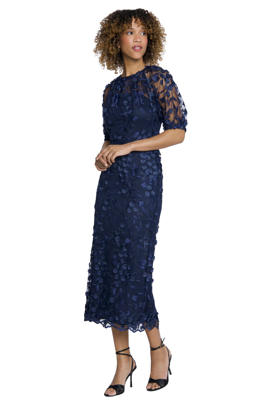 Marigold Dress Textured 3D Embroidered Tea Length