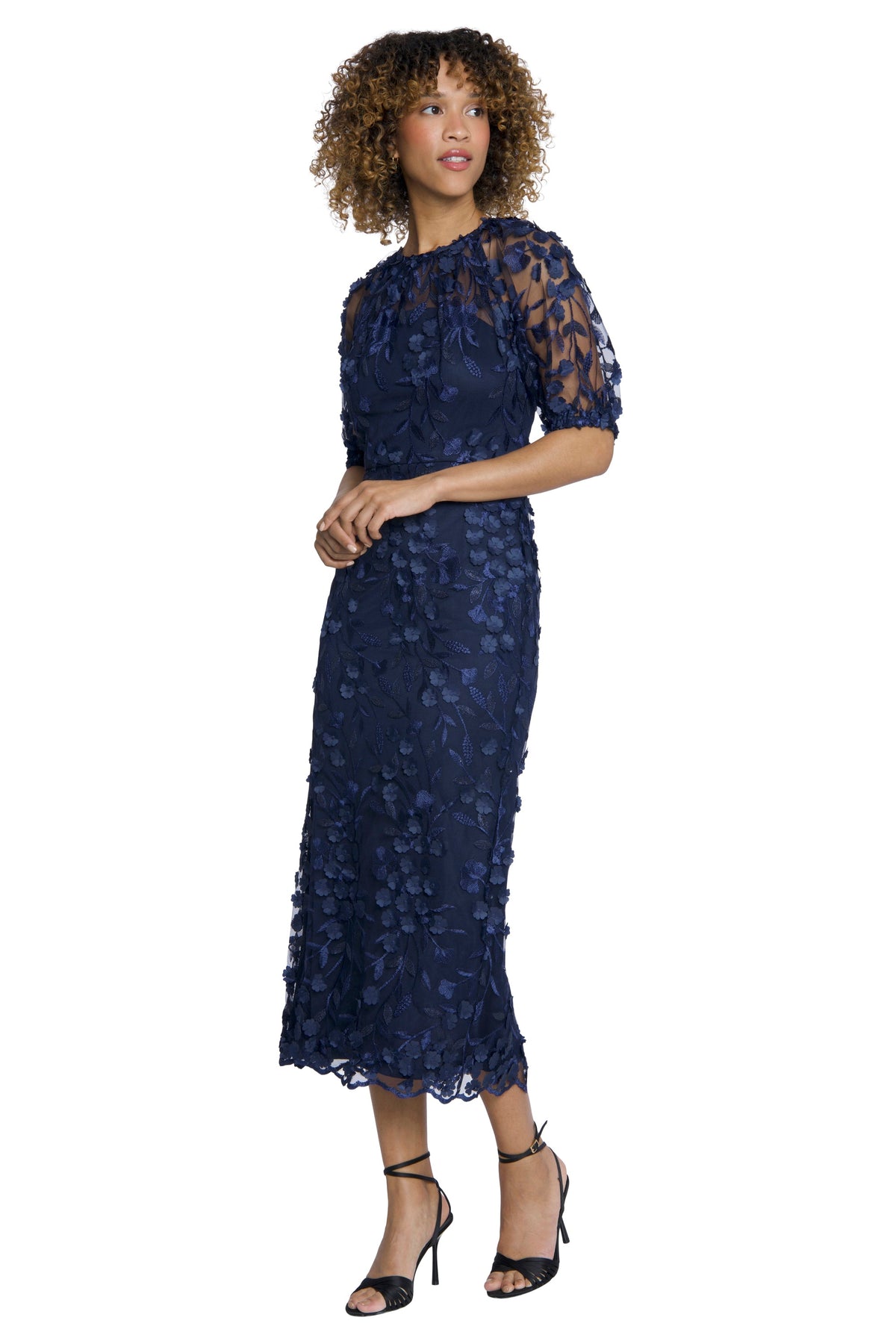 Marigold Dress Textured 3D Embroidered Tea Length