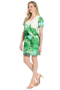 Leilani V-neck Short Sleeve Shift in Tropical Palms