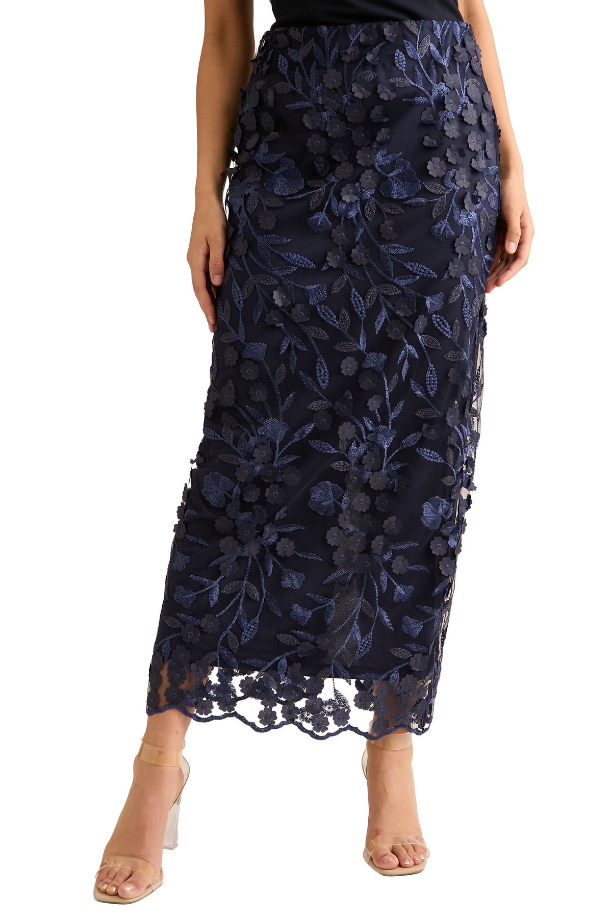 Marigold Skirt in 3D Petal Embroidery