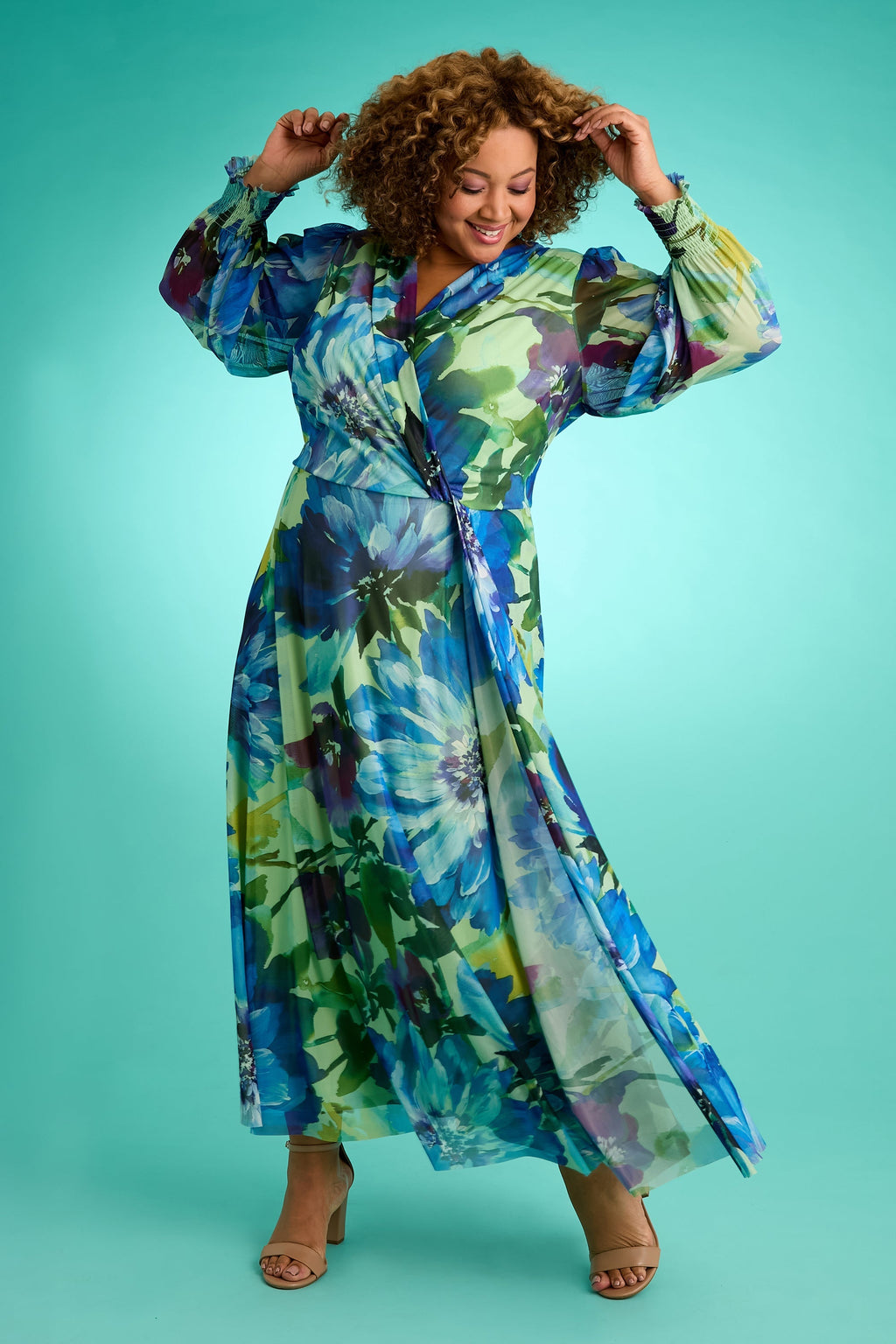 Ruth Long Bishop Sleeve Maxi in Majestic Garden