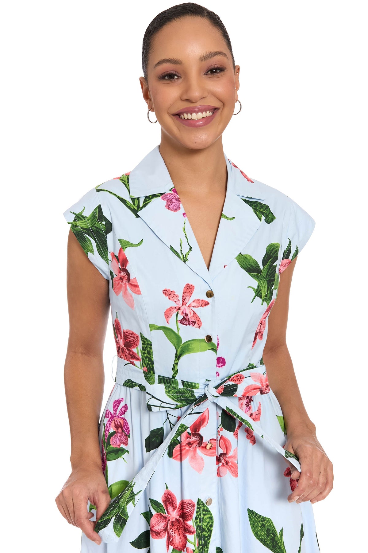 Rosemary Cotton Belted Shirt Dress in Wild Orchid