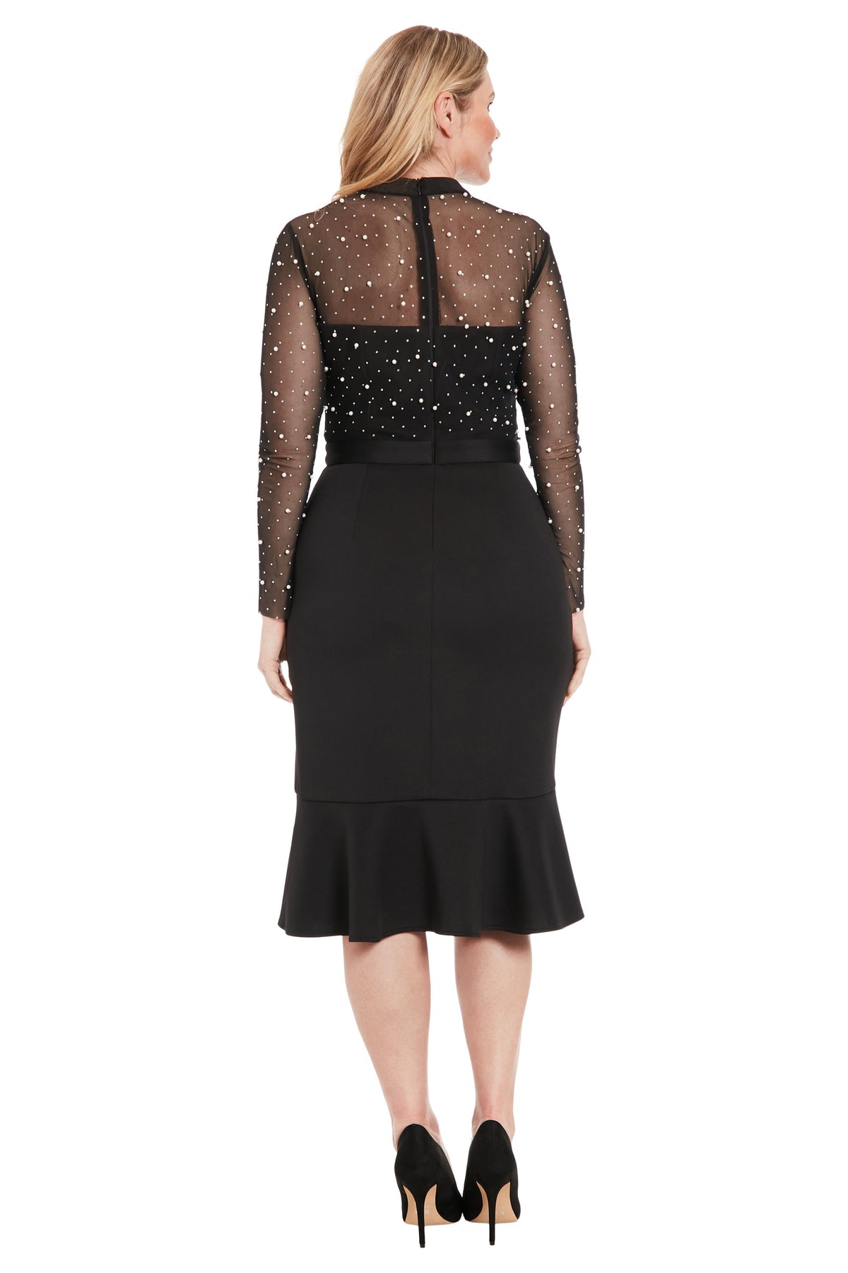 Laurenda Beaded Pearl Illusion Mesh Midi