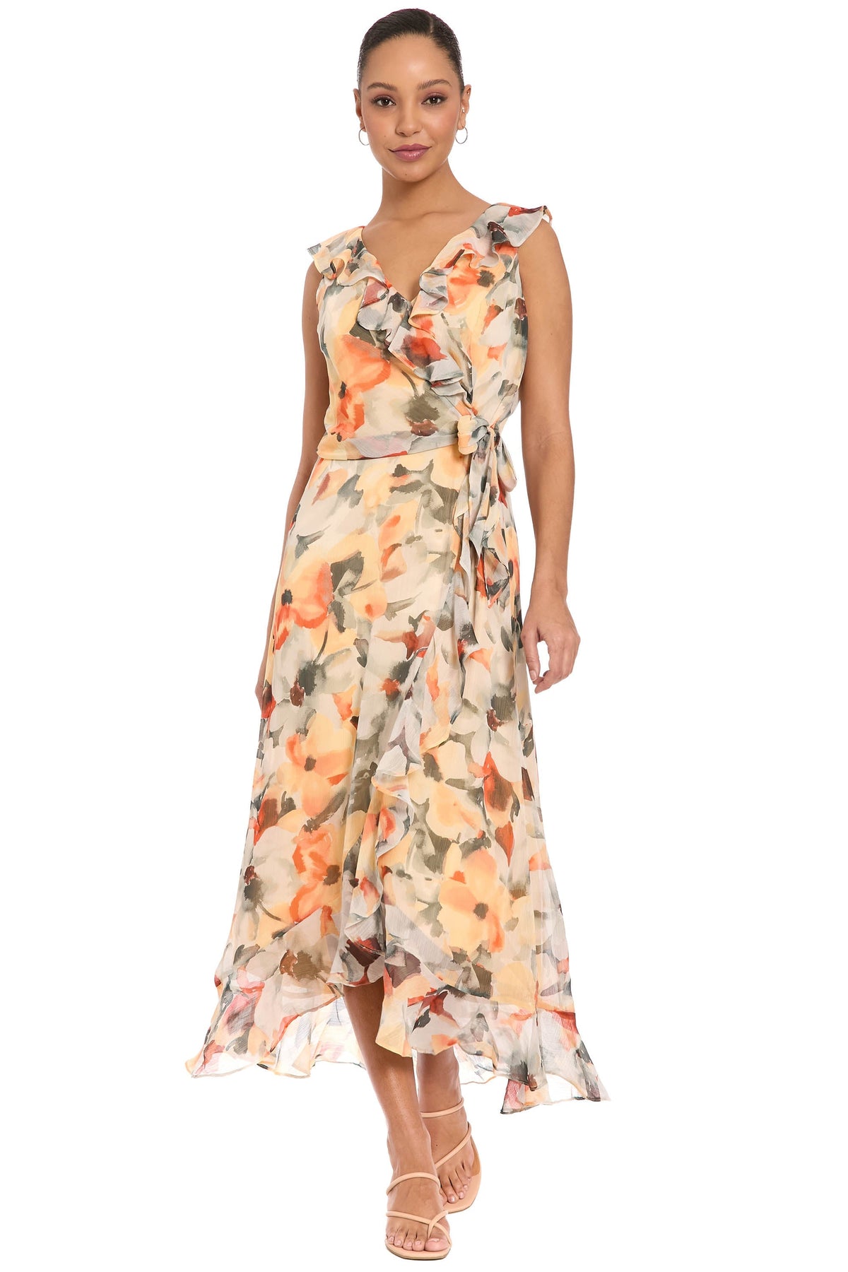 Rosie Side Tie Ruffle Dress in Blurred Poppy
