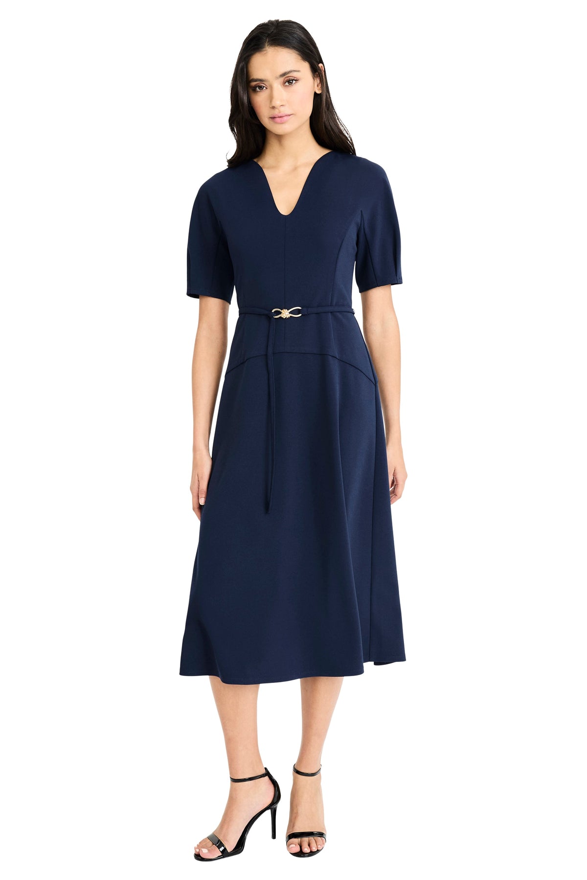 Nathalia Belted V-Neck Midi Dress - FINAL SALE