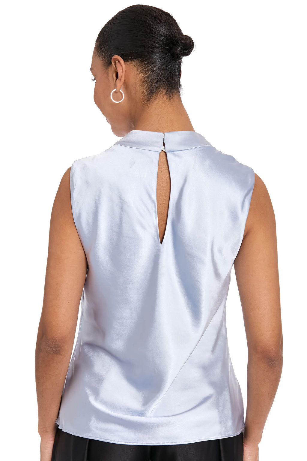 Nica Embellished Draped Mock Neck Satin Top