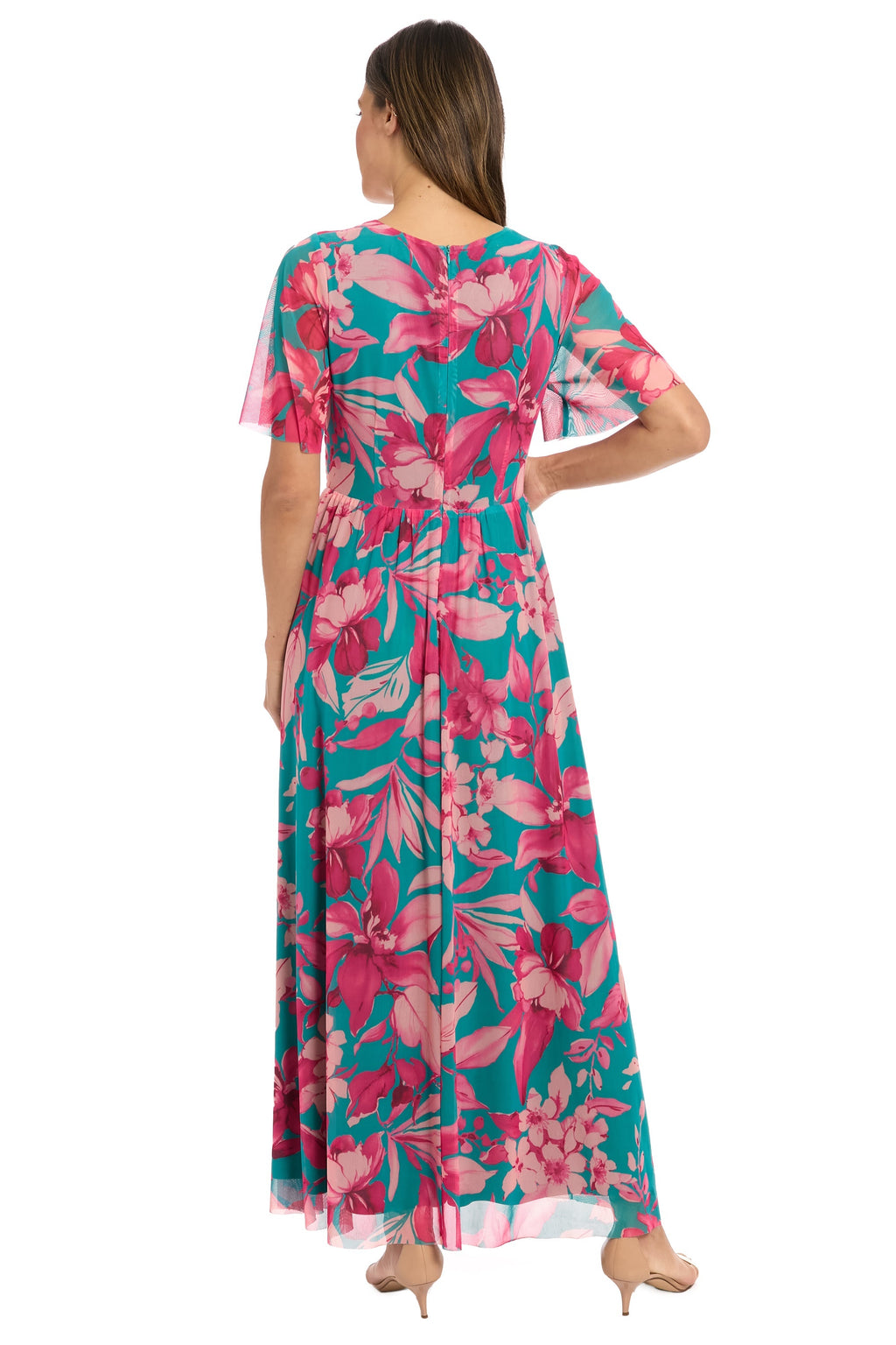 Leila Smocked Waist Mesh Maxi in Nature's Harmony