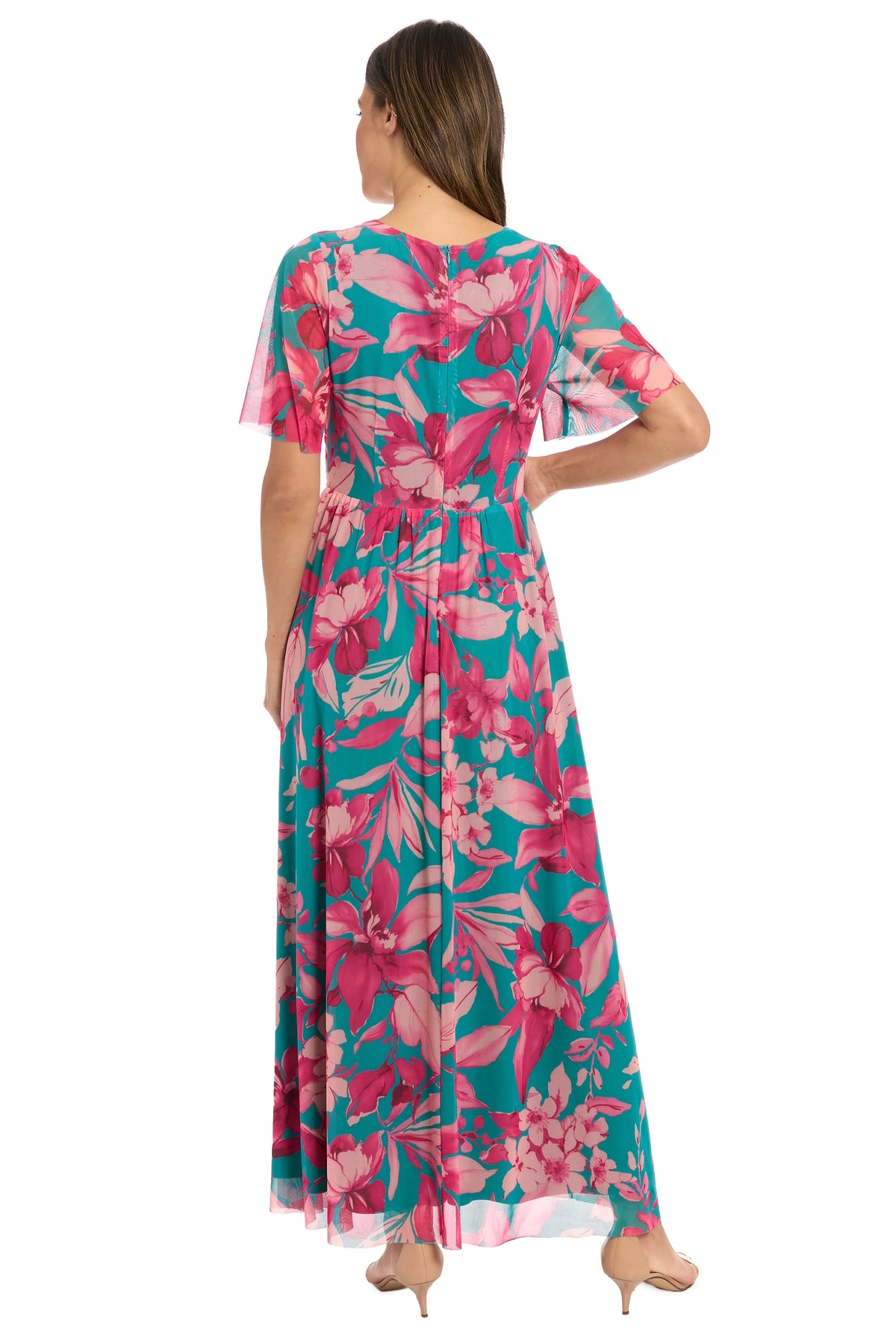 Leila Smocked Waist Mesh Maxi in Nature's Harmony