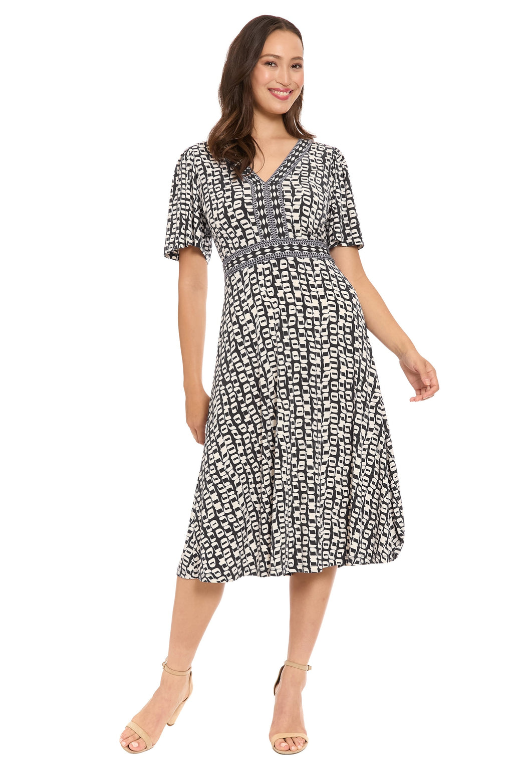 McKay Short Sleeve Fit & Flare Midi