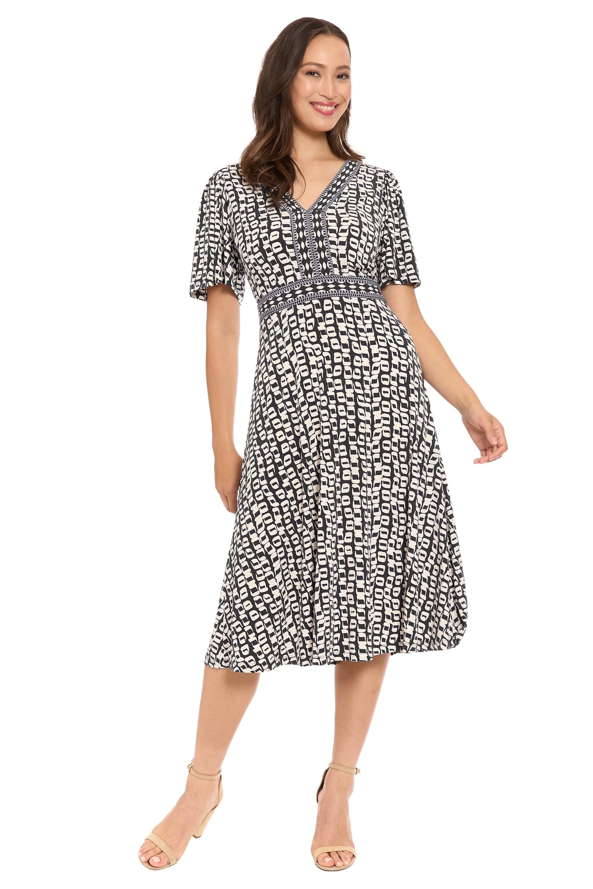 McKay Short Sleeve Fit & Flare Midi