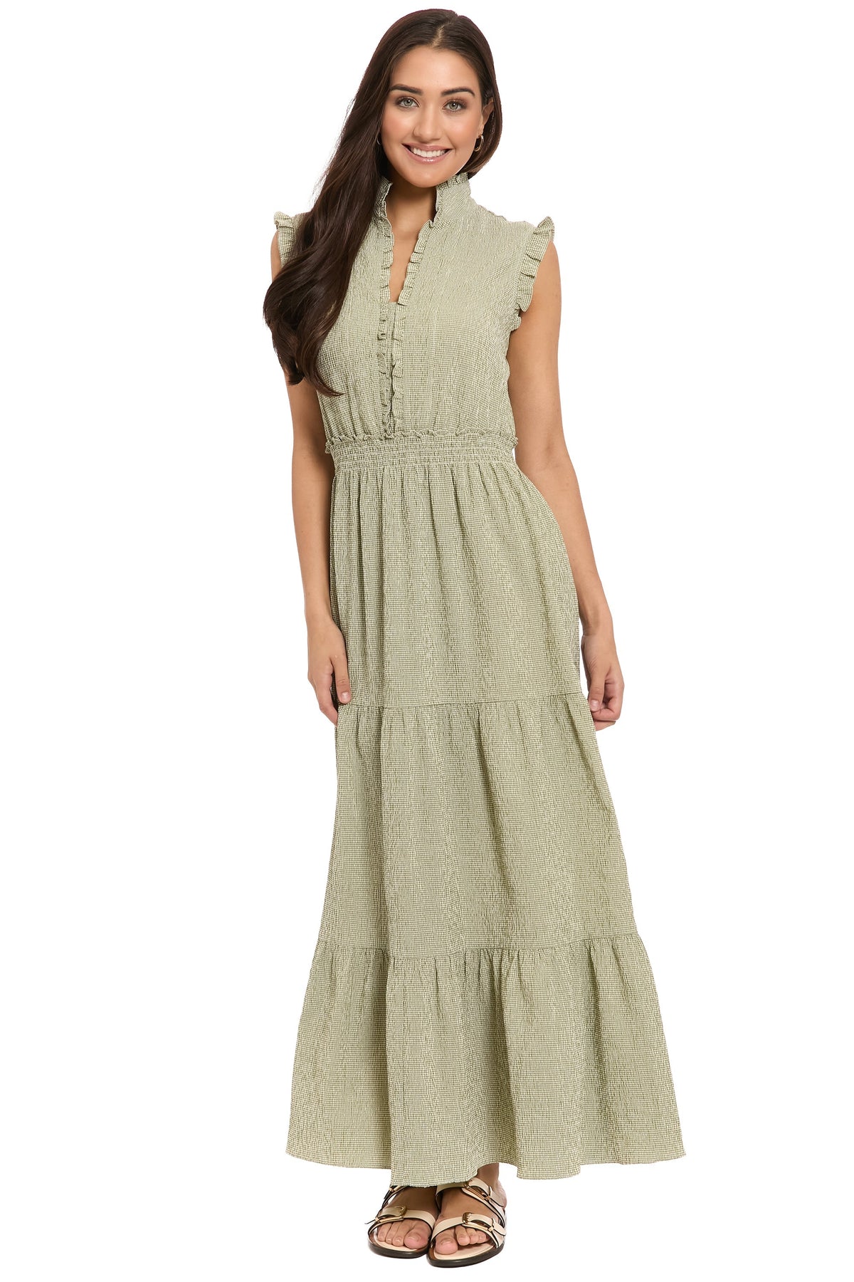 Nevis Sleeveless Maxi in Micro Check