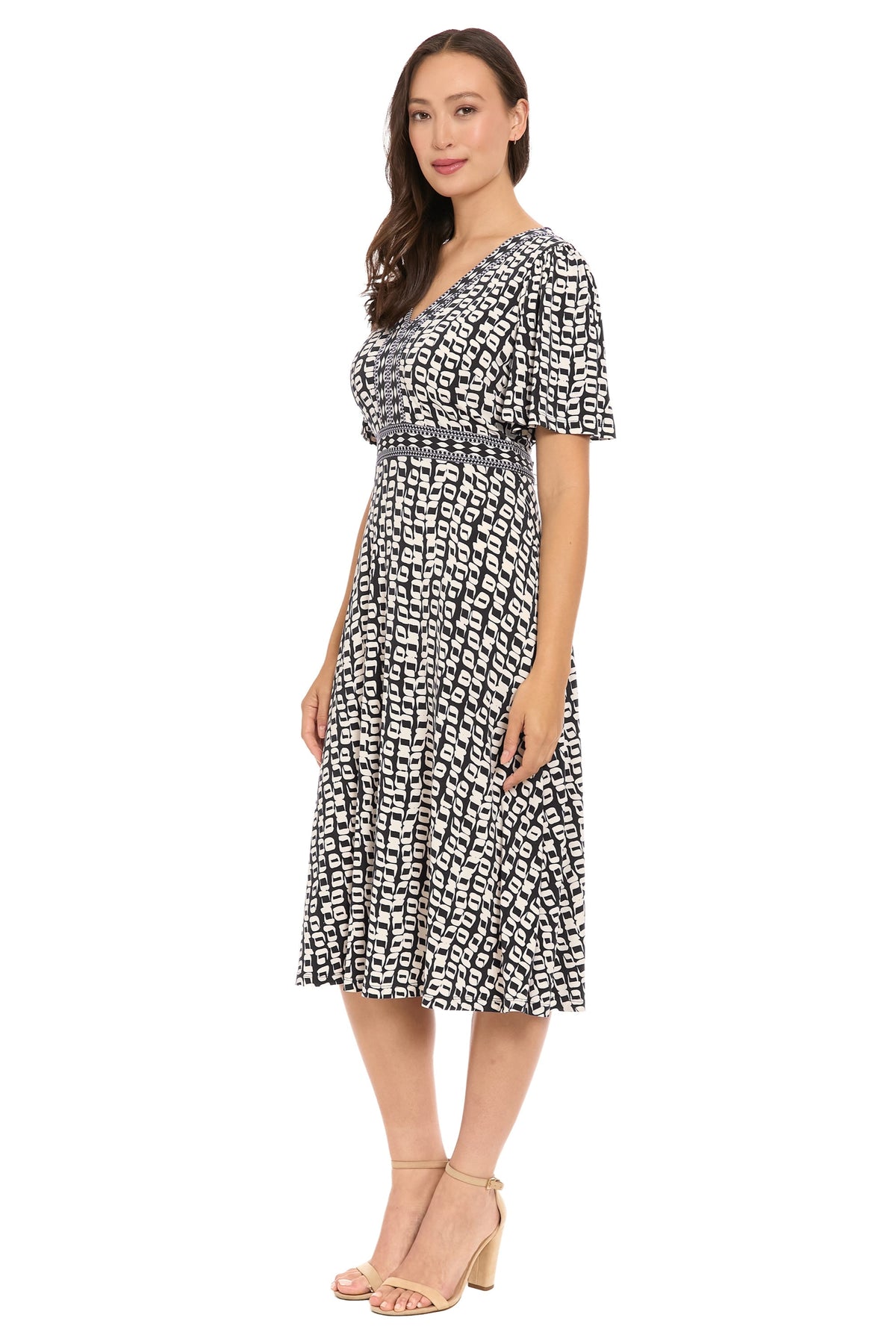 McKay Short Sleeve Fit & Flare Midi
