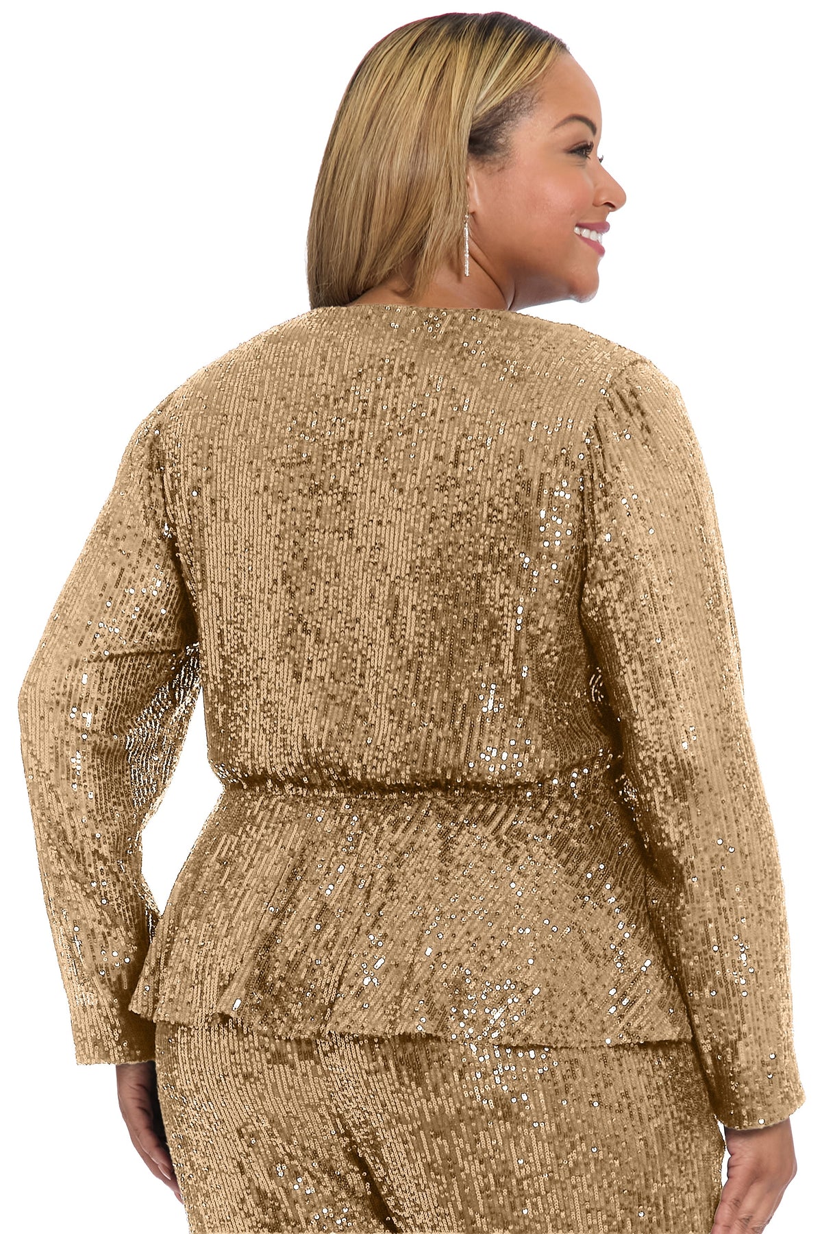 Tribeca Sequin Top Long Sleeve Peplum