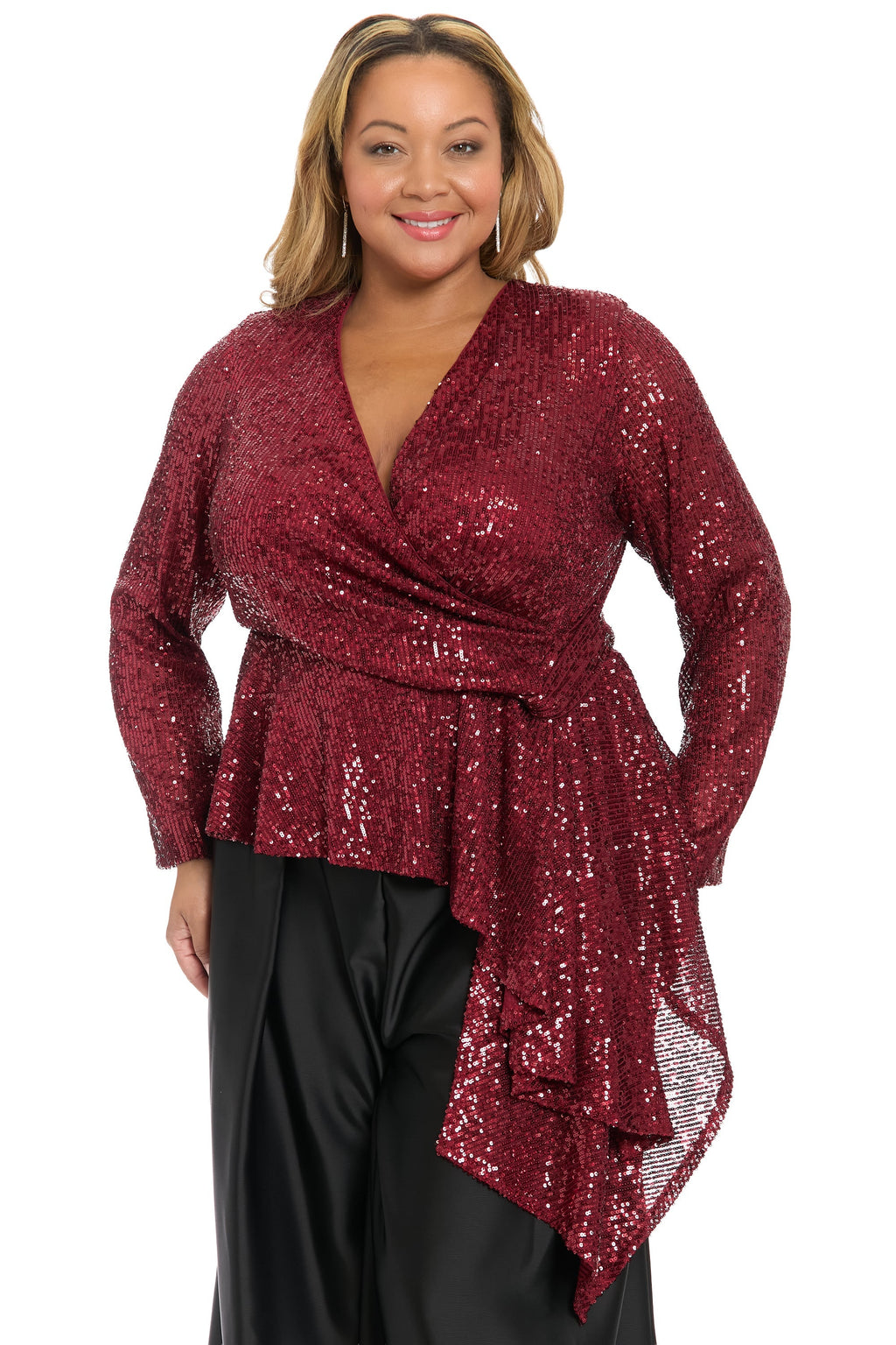 Tribeca Sequin Top Long Sleeve Peplum