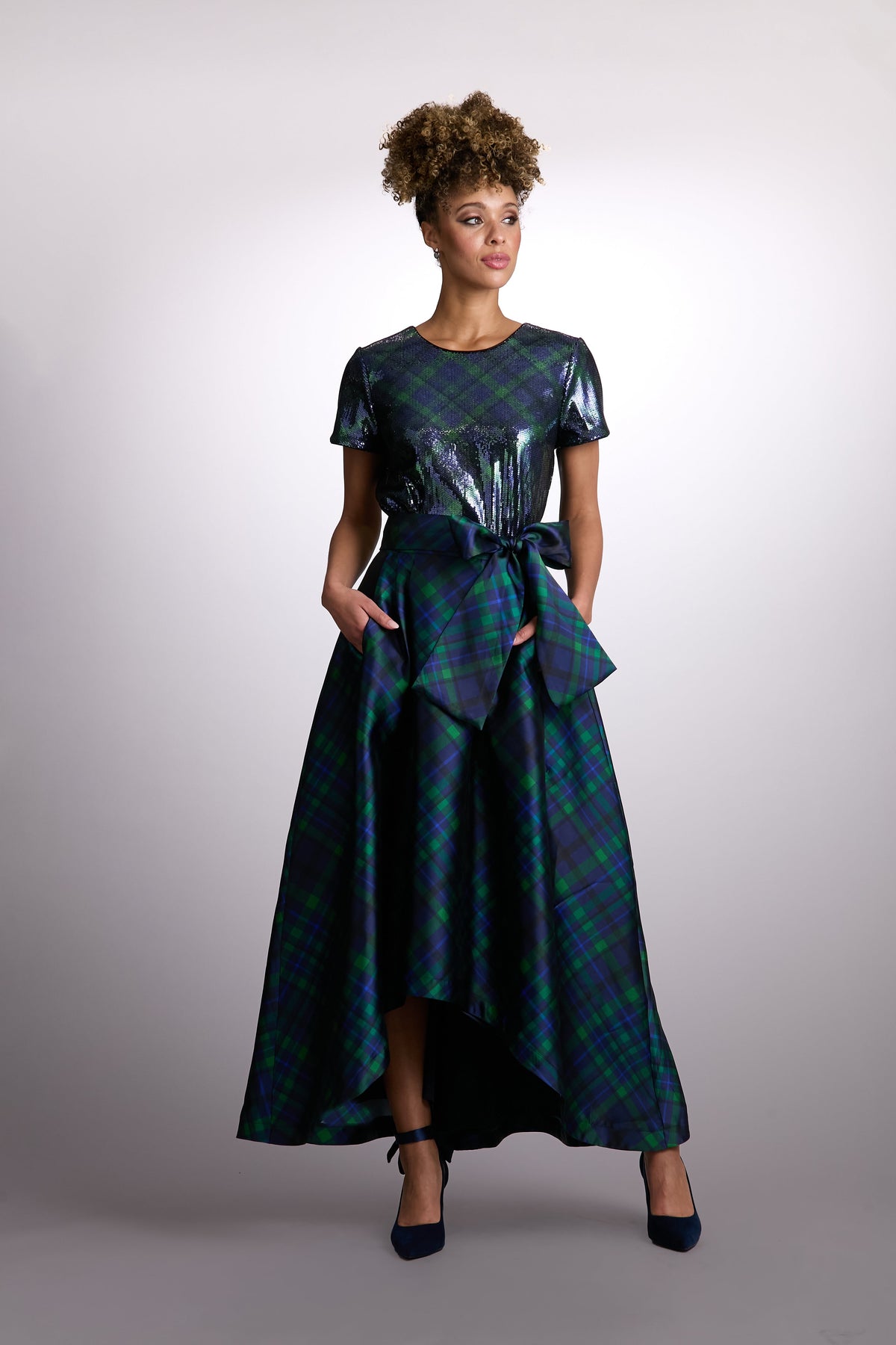 Roosevelt Voluminous Plaid Tie-Front Skirt