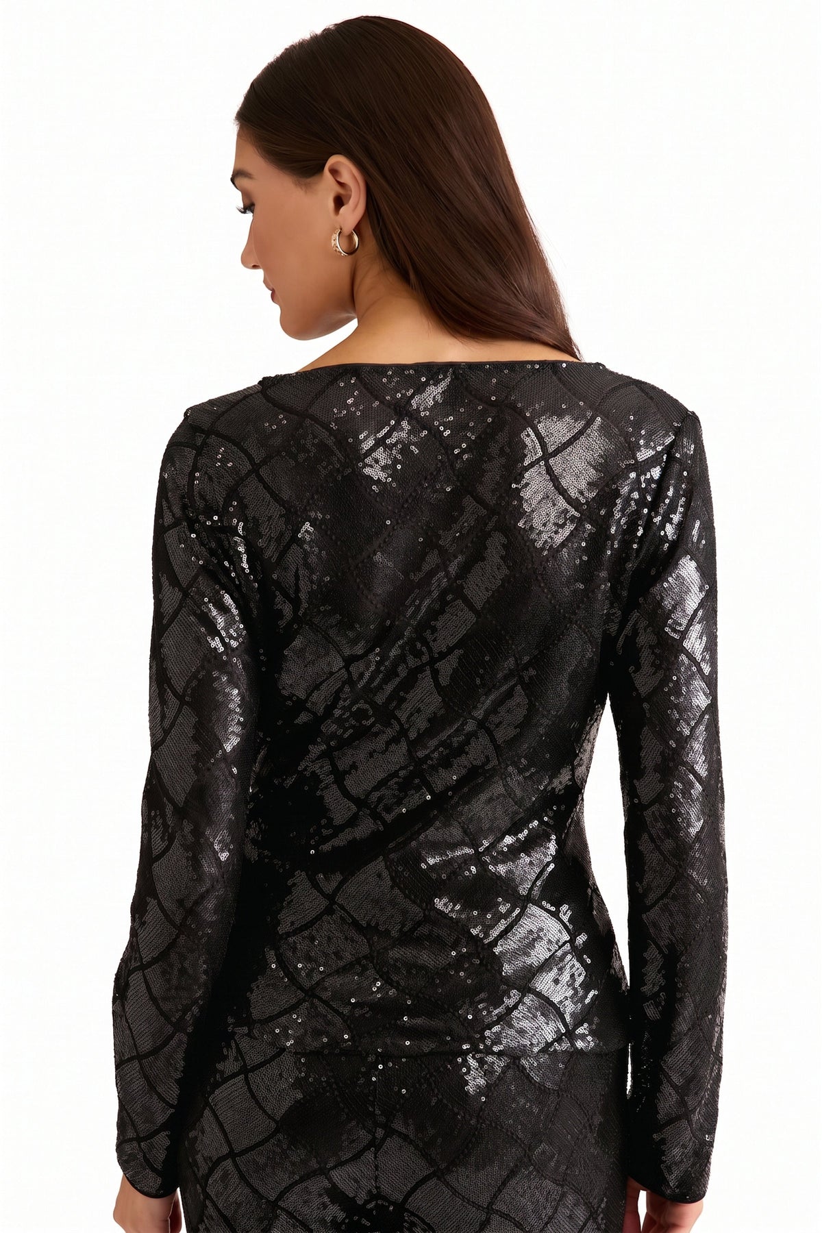 Rosaline Long Sleeve Diamond Sequin Blouse Top